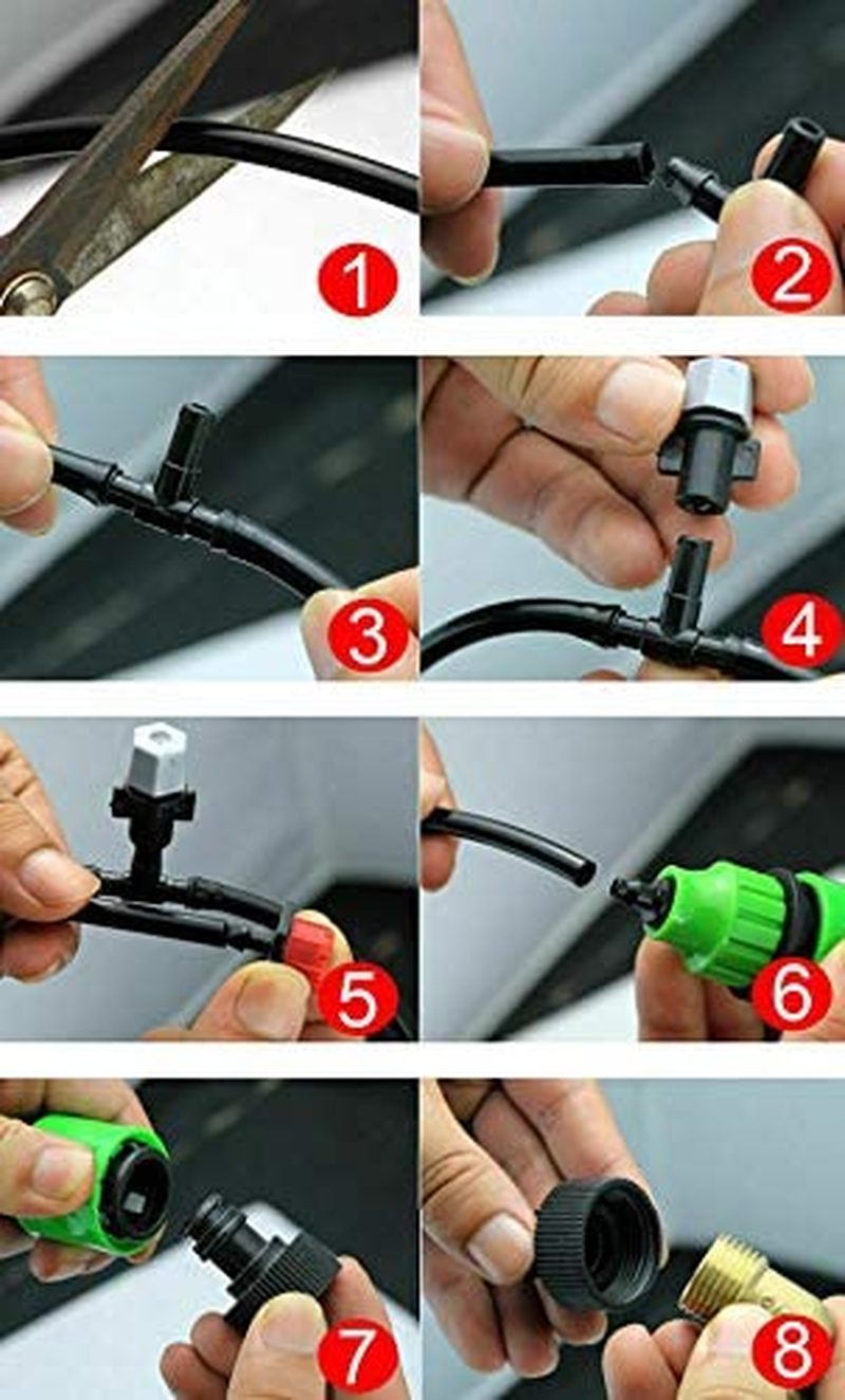 2RZ Misting Cooling System Kit, Irrigation System 82FT(25M) Misting Line DIY Outdoor +25 Plastic Mist Nozzle for Lawn Patio Garden Greenhouse image number 1