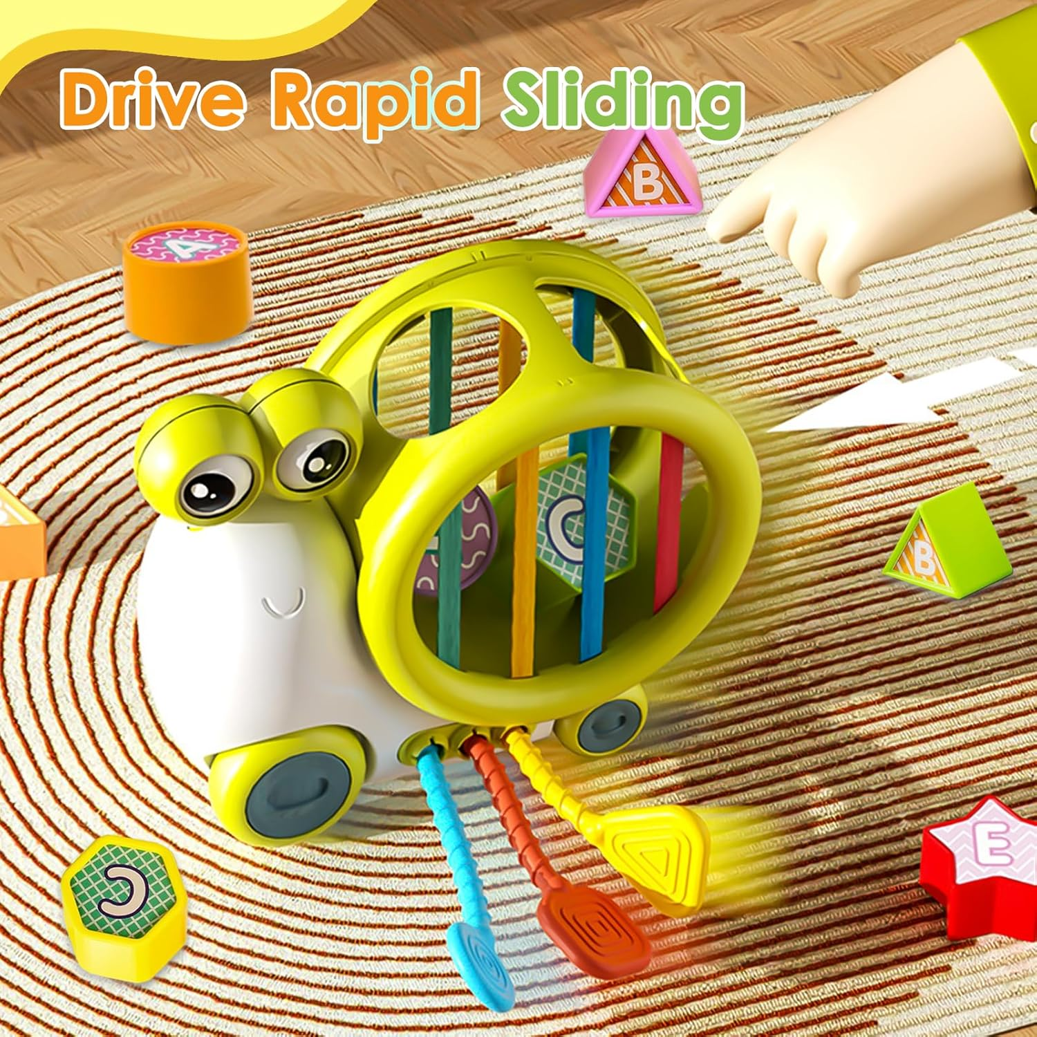 Caunedy Snail Activity Cube, Montessori Toy Sensory and Educational Toddler Toys with Shape Sorter and Pull String, Education Cube for Baby Plane Travel,Gift for Boy and Girl 1 2 3 Year Old