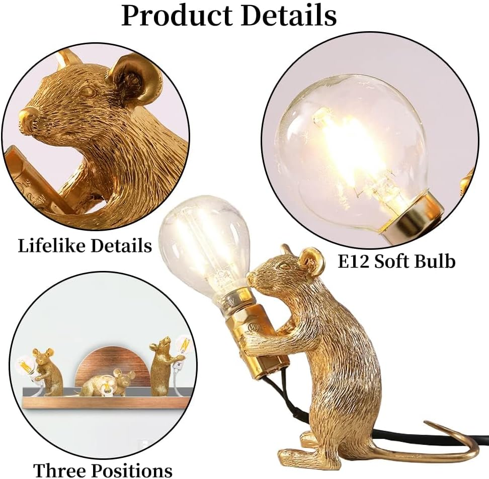Mouse Table Lamp，Modern Cute Resin Animal Rat LED Night Light Bedside Mouse Desk Lights Mini Mouse Light Decor for Living Room, Bedroom, Kids Room (Crawling, White)