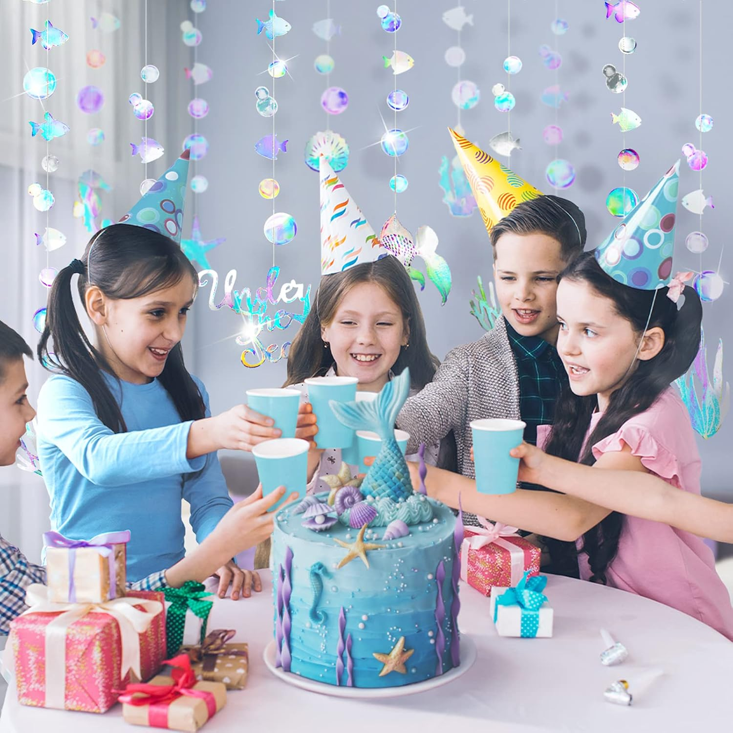 Iridescent under the Sea Party Garland Decoration for Mermaid Birthday Party Decorations Ocean Theme Banner Streamer Backdrop for Baby Shower Party Supplies image number 6