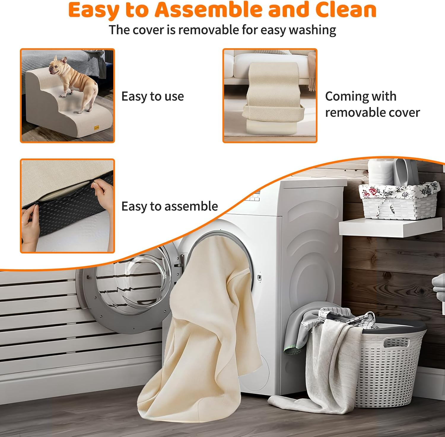 Gimars 3-Step Dog Stairs Beige image number 6