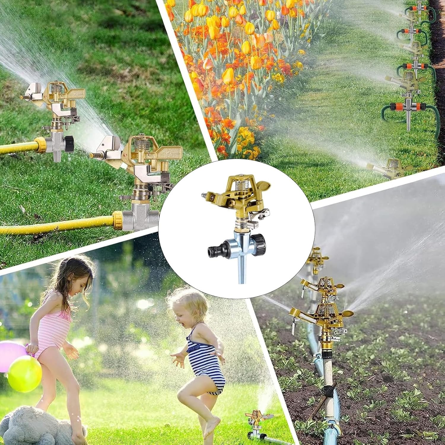 DONHUA 360 Degree Heavy Duty Impact Lawn Sprinkler with Adjustable Circular Spray Range - Metal Spike Irrigation Sprayer for Plants, Flowers, Veggies image number 1