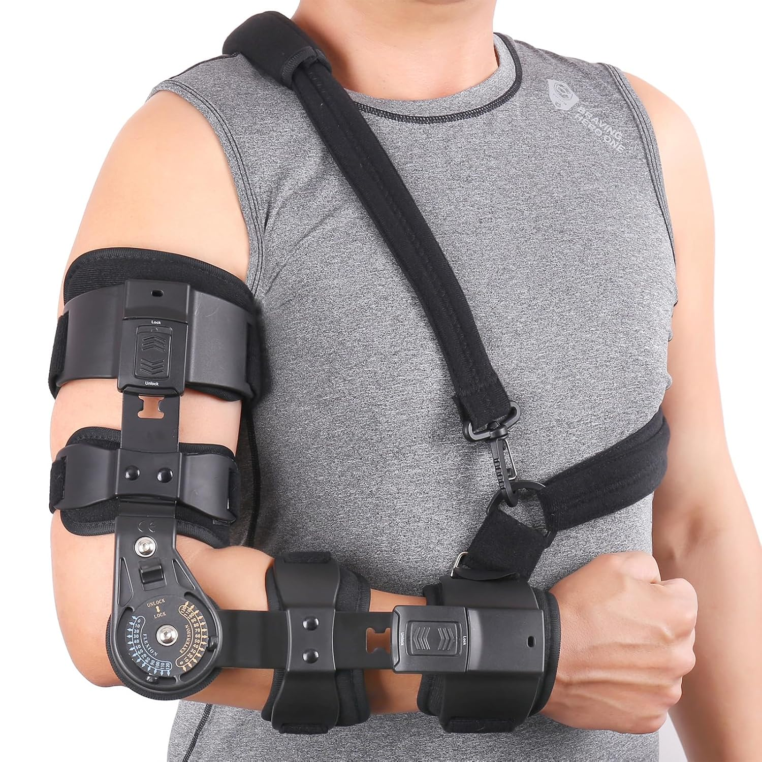 GHORTHOUD Hinged ROM Elbow Brace - Adjustable Post Op Elbow Brace Stabilizer Splint with Strap Sling Arm Injury Recovery Support after Surgery for Men Women (Right) image number 2