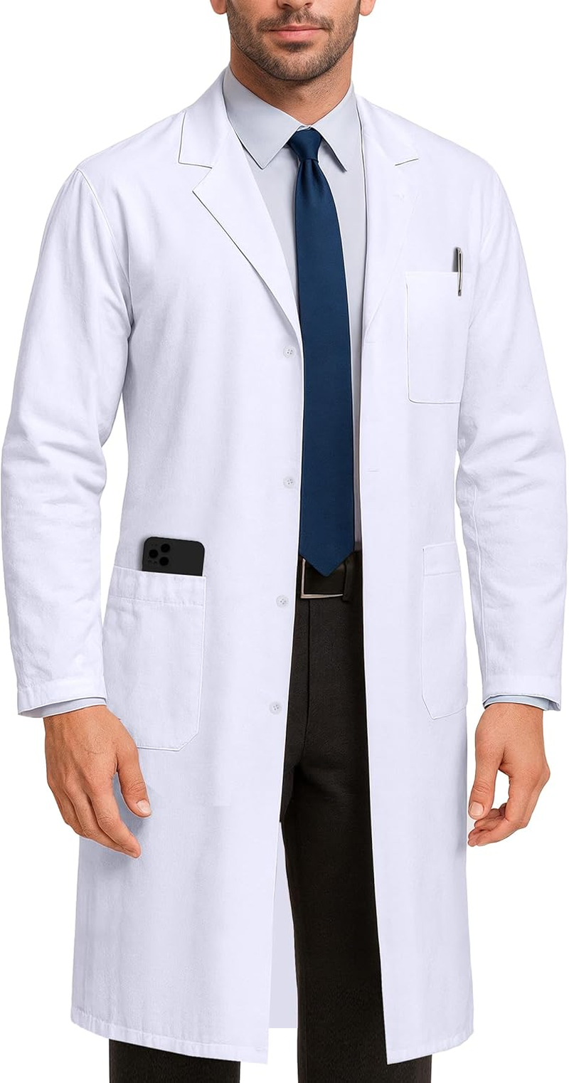 NY Threads Professional Lab Coat for Men, Full Sleeve Poly Cotton Long Medical Coat