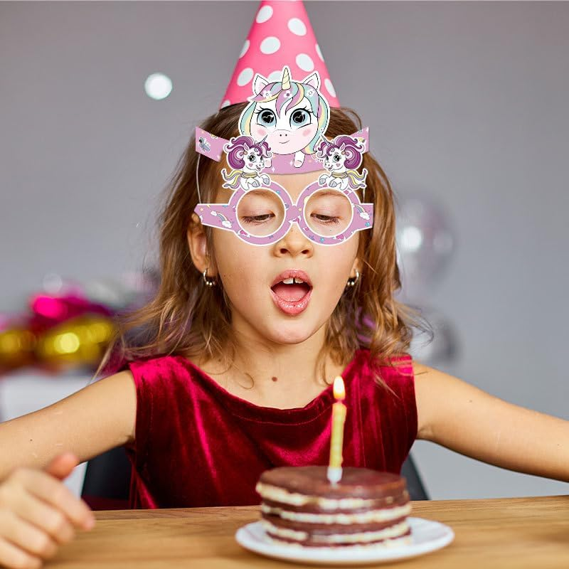 Buziba 12Pcs Rainbow Unicorn Party Glasses Decoration Unicorn Birthday Party Hats Unicorn Paper Eyeglasses Photo Booth Props Party Favor image number 2