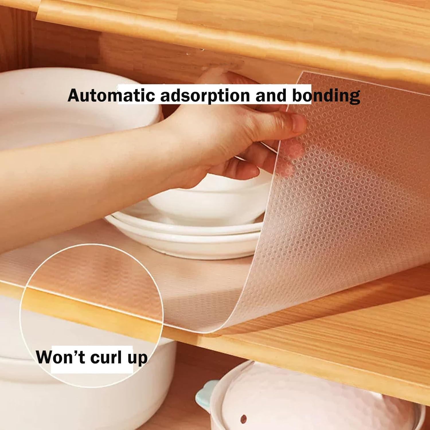 Shelf Liner，60Cm X 500Cm Non Slip Drawer Liner,Clear Non Adhesive Cupboard Kitchen Drawer Liners,Plastic EVA Protector Mat for Storage Drawers, Kitchen Shelf, Pantry Shelf,Cabinet image number 5