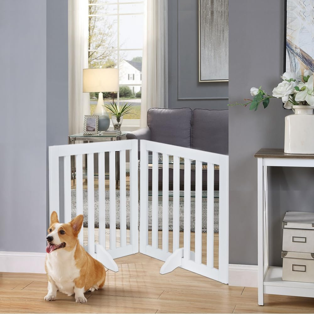 Unipaws 61Cm H Free Standing Pet Gate for Cat, Wooden Gates for Doorway, Stairs, Foldable Pet Fence for House, Expandable Dog Barrier, Indoor Use, White image number 6