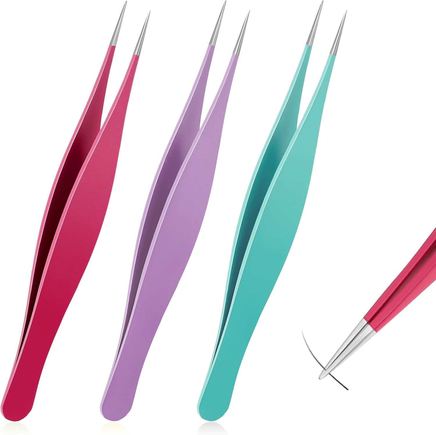 3 Pieces Ingrown Hair Tweezers Pointed Tweezers Precision Needle Point Tip Tweezers Needle Nose Tweezers Stainless Steel Blackhead Remover Eyebrow Tweezers for Facial Hair Remover Black