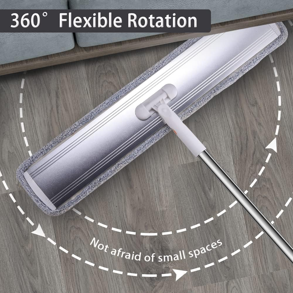 Microfiber Flat Mop 32 Inch Commercial Large Wide for Hardwood Laminate Tile Floor Cleaning - 360 Rotating Dust Wet Mop with Stainless Steel Handle and 4 Reusable Pads