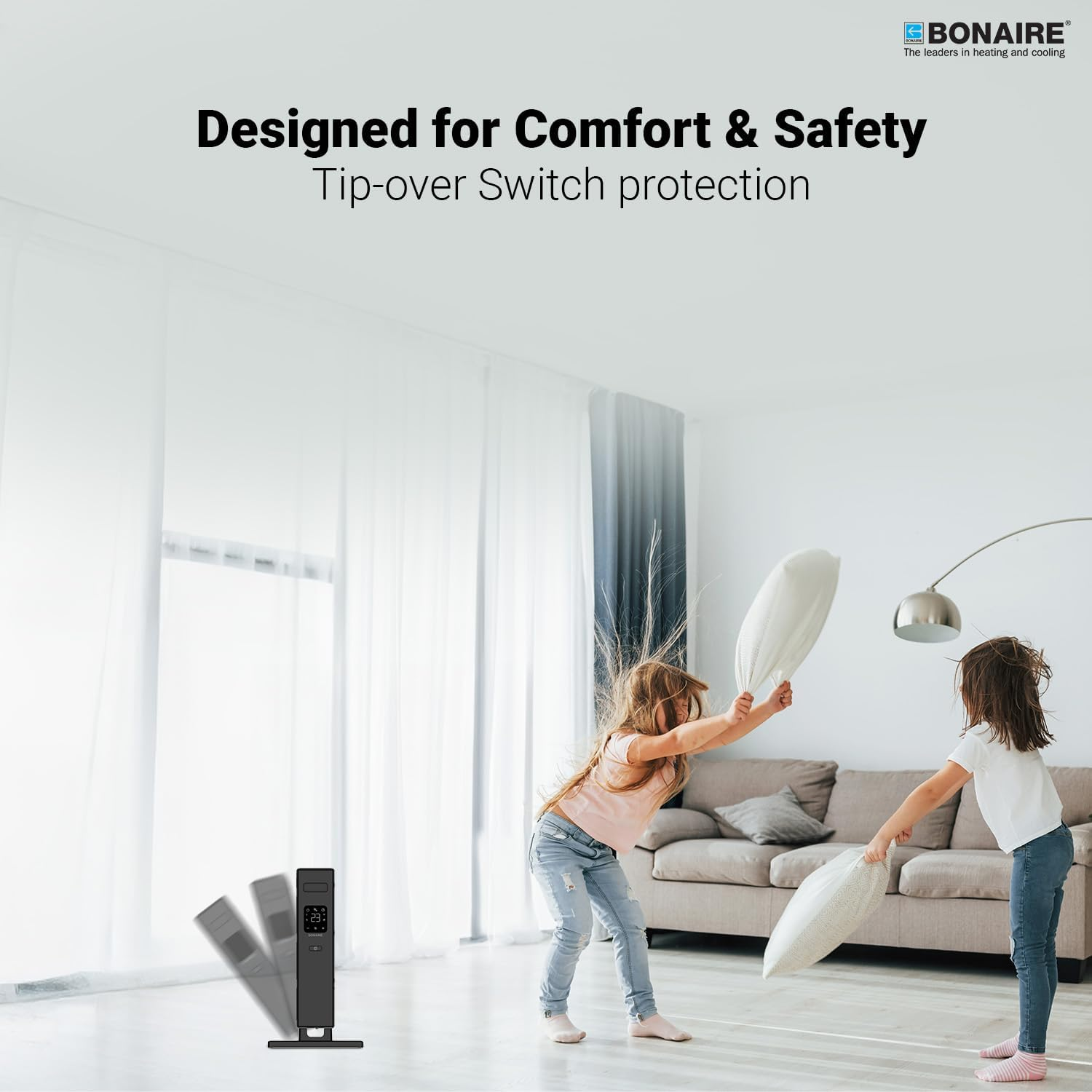 Bonaire Portable Electric Convection Heater 2400W for Home Bedroom Indoor Office with Smart Wi Fi Touchscreen Display, Antifrost Function, Slim Design Freestanding Space Heater, Black image number 4