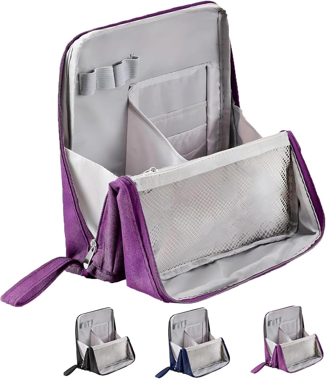 Leanockesa Standing Makeup Bag &ndash; Portable, Large Capacity, Makeup Bag with Compartments, Multi,Travel Makeup Organizer (Blue)