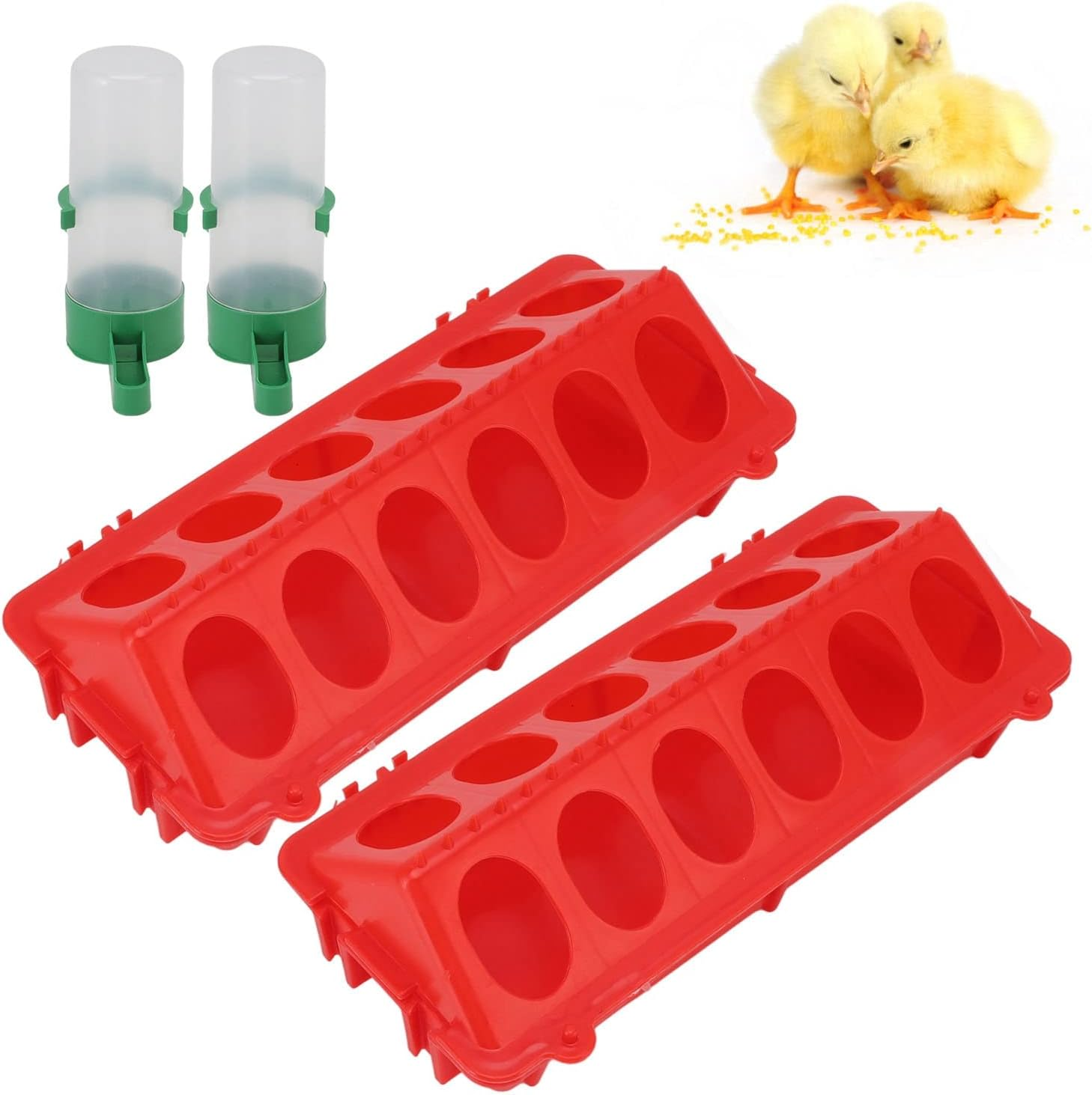 2 Sets, Chicken Trough for Poultry Equipment Feeders Birds (L Waterer 140ML) image number 6