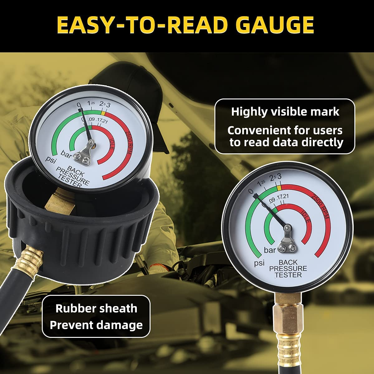 CMTOOL Exhaust Back Pressure Tester Kit with 6-Foot Hose, Gauge, Car Adapter (M12&M18) image number 2