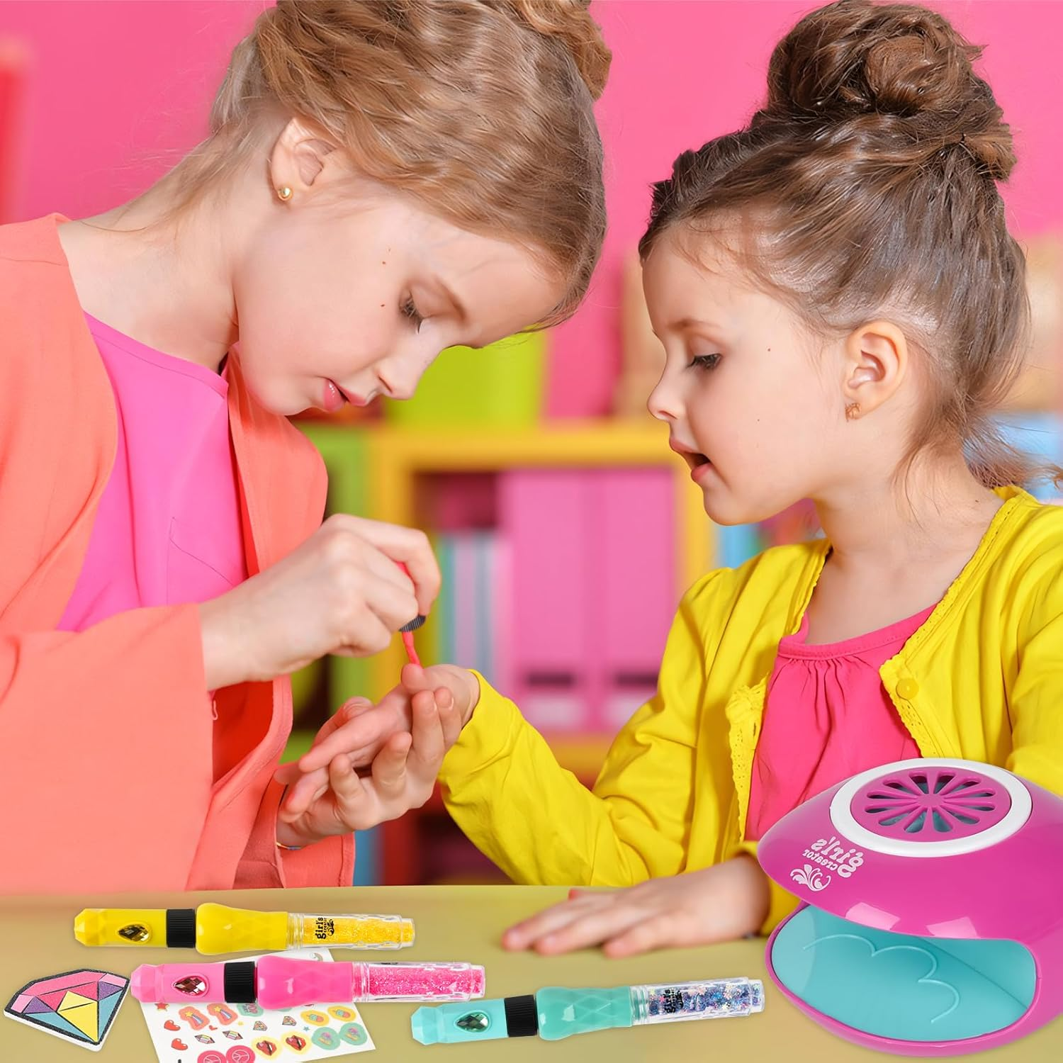 CYZAM Nail Art Studio for Girls, Nail Polish Kit for Kids Age 6-12, 3 in 1 Nail Polish Pen, Nail Dryer, Stickers, Glitter, Decoration Supplies, Non Toxic Nail Polish, Girls Stuff for Spa 6 7 8 9 10 12 Years image number 5