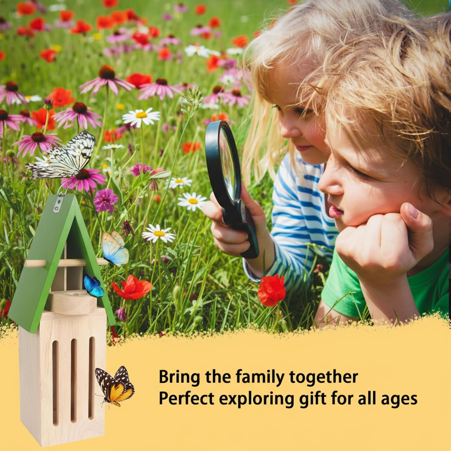 Wooden Butterfly House with Nectar Feeder & Hanging Hooks, Backyard Wildlife Shelter for Outdoor Use image number 2