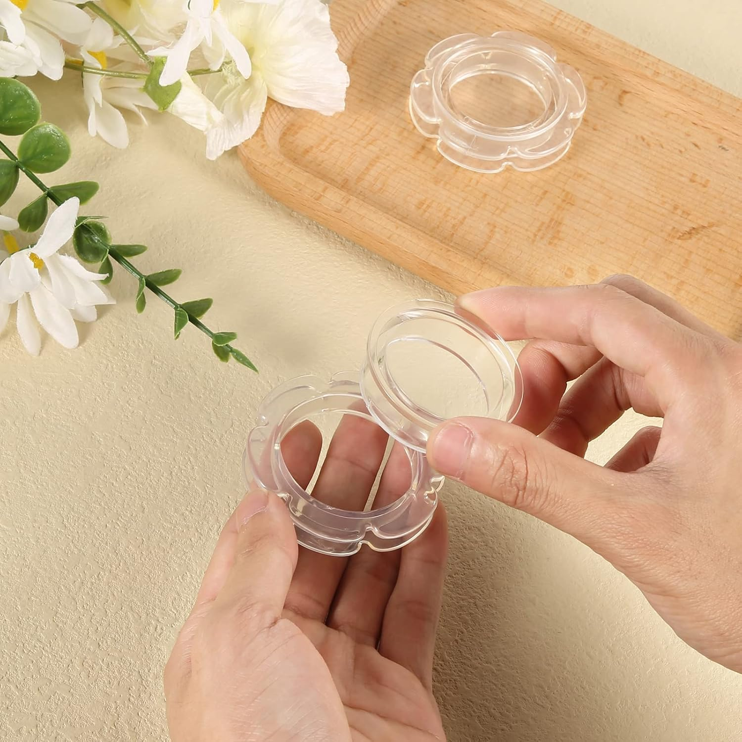 AIEX 2Pcs Patio Table Umbrella Hole Ring, Silicone Umbrella Table Plug Flower Shape Patio Table Umbrella Parasol Hole Ring for 2 Inch Table Hole (Clear) image number 1