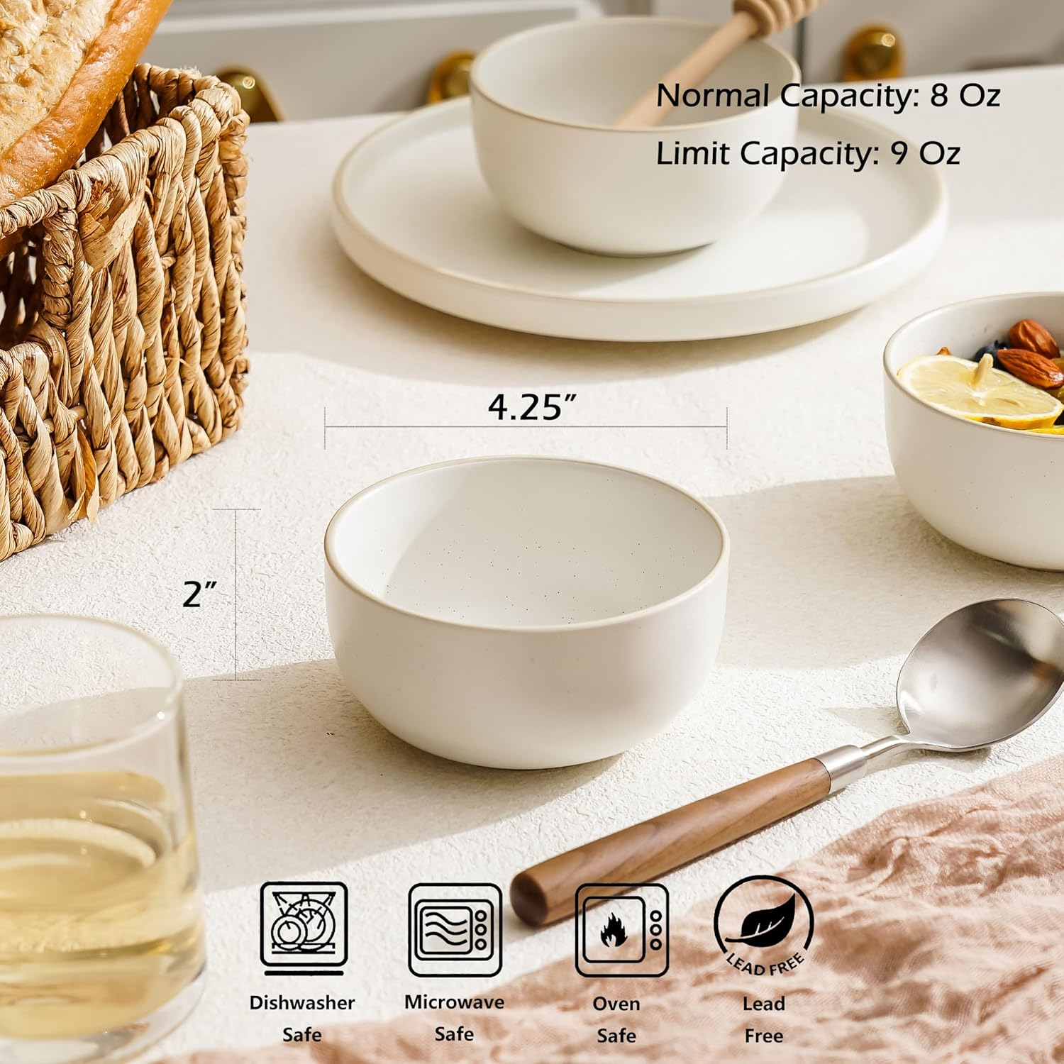 S&Q'S Ceramics Ceramic Small Bowls for Kitchen, Set of 6, 10 Ounces Small Ceramic Bowls for Condiments, Dipping, Side Dishes (Glazed Matte Off-White), (TSW) image number 7