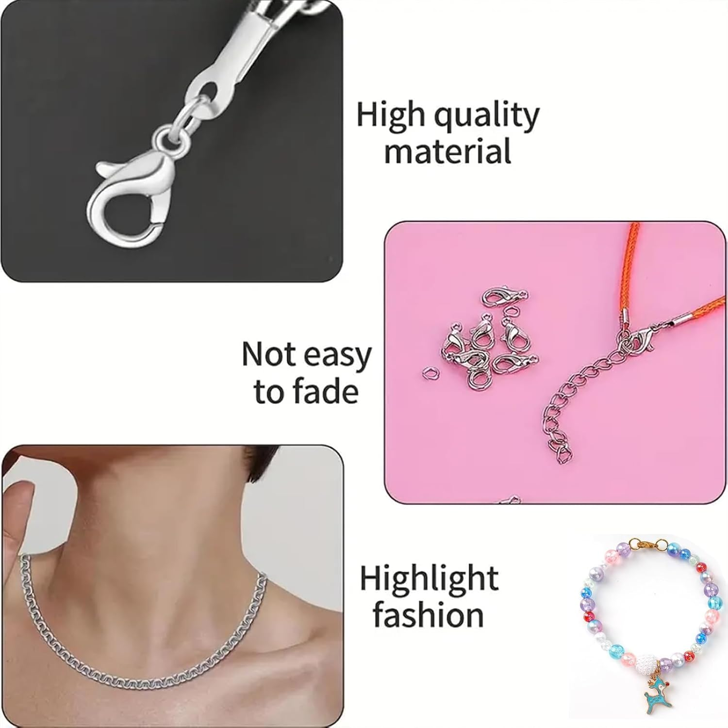 345Pcs Jewelry Making Jump Ring Lobster Clasp Kit,Open Jump Ring Jewelry Making Supplies,Diy Make Bracelet Necklace Material Accessories image number 4