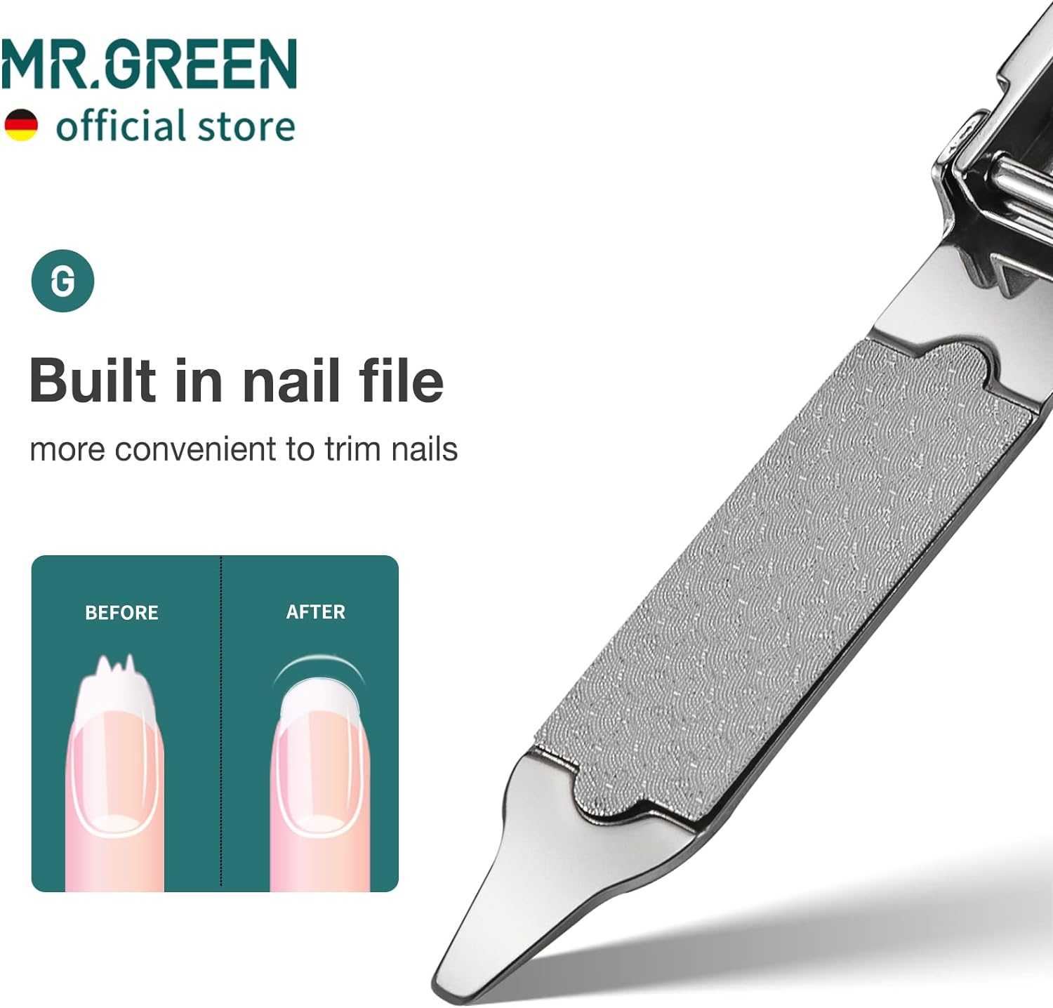 MR.GREEN Collapsible Nail Clippers Small and Thin Portable Travel Nail Scissors Cutter Stainless Steel Manicure Tools with Nail Files (Eco-Packaging) image number 2