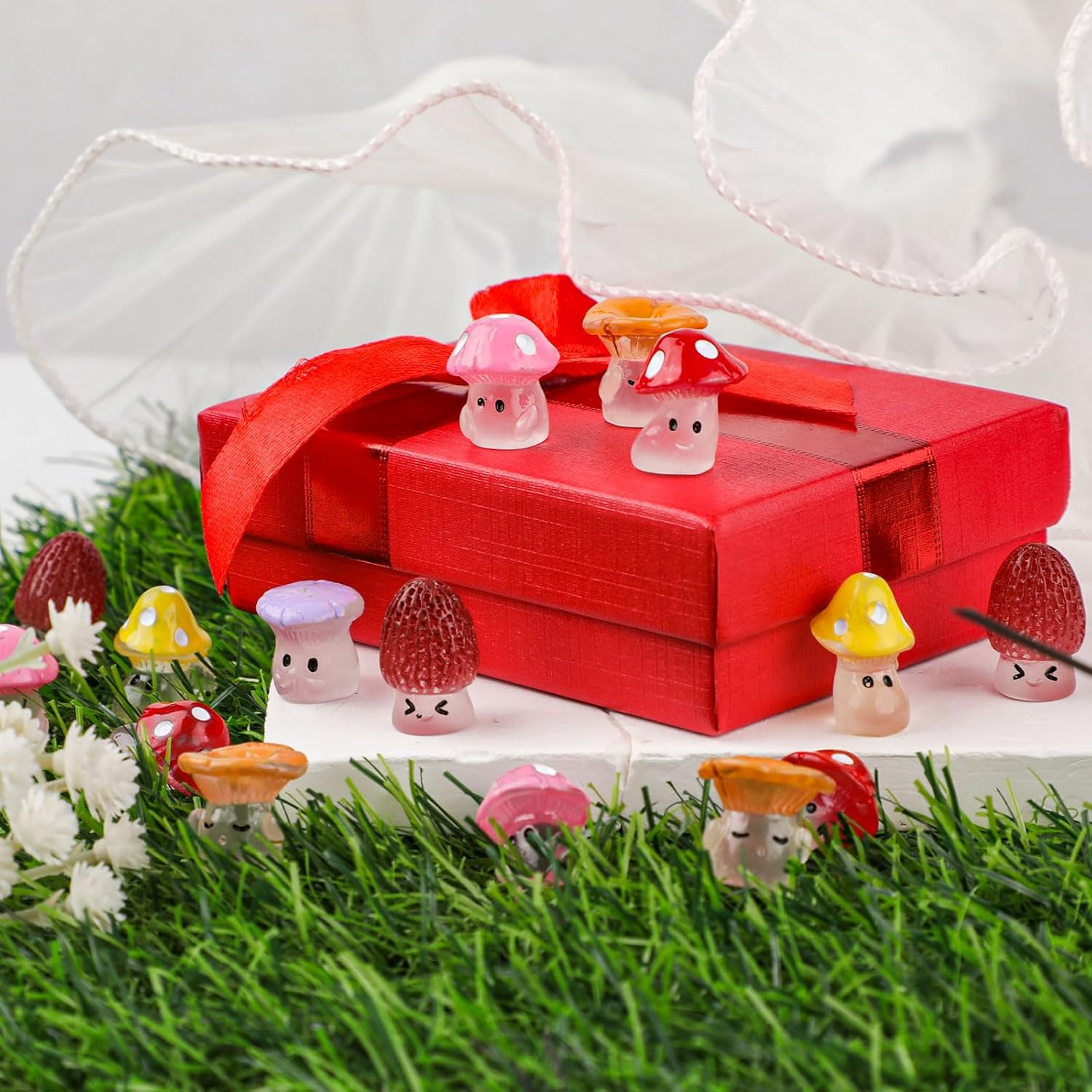 36Pcs Luminous Mini Mushrooms, Cute Tiny Glow in the Dark Figurines Miniature Resin Ornament Mushroom Statue Decor for Fairy Micro Landscape Patio Garden Potted Plants Craft Home Decoration image number 2