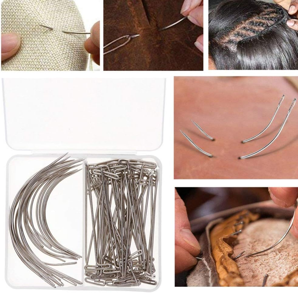 1Set Weaving Thread Polyester Sewing with 50PCS Wig T Pins,20Pcs 63Mm+76Mm C Type Needles Curved Hair Needles Black Sewing Cord image number 3