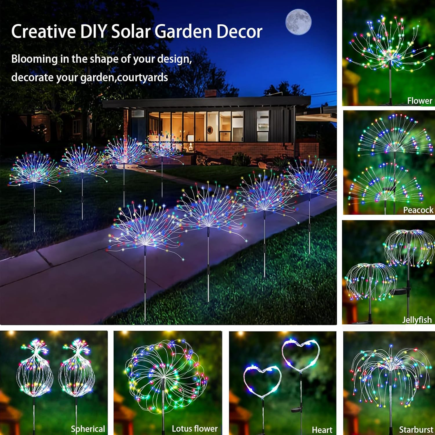 Solar Firework Lights, 2 Pack 240 LED Waterproof Solar Powered Garden Lights 8 Lighting Modes, Solar Twinkling Lights Outdoor for Garden,Yard, Patio, Party, Wedding, Christmas (120LED Colorful) image number 1