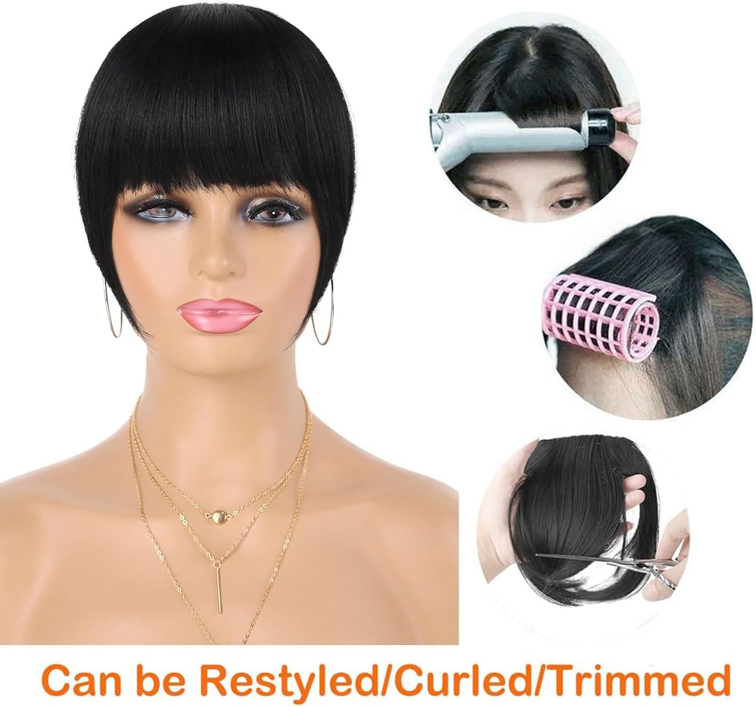 G&T Wig Yaki Clip in Bangs for Black Women Short Straight Bangs Hair Extensions Clip on Bangs with Temple Thick Bangs Fringe Hairpieces (1B,Single Bangs) image number 2