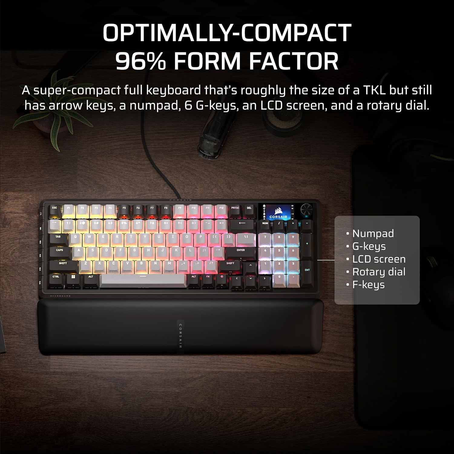 CORSAIR Vanguard 96 Wired Mechanical Gaming Keyboard &ndash; 96% Layout, MLX Pulse Linear Switches, 8000Hz Polling, LCD Display, Virtual Stream Deck, G-Keys, SOCD Flashtap, QWERTY US &ndash; Black and White image number 6