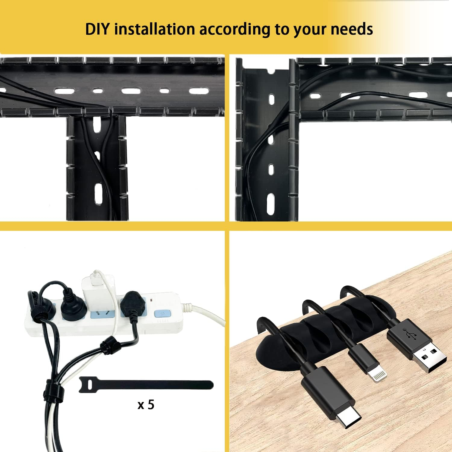 Adyawen 77.5 Inch Cable Management System Kit, Cable Raceway Kit,Open Slot Wiring Raceway Duct with Cover, On-Wall Cable Concealer Cord Organizer to Hide Wires Cords for Tvs, Computers 5X15.5''. Black image number 2