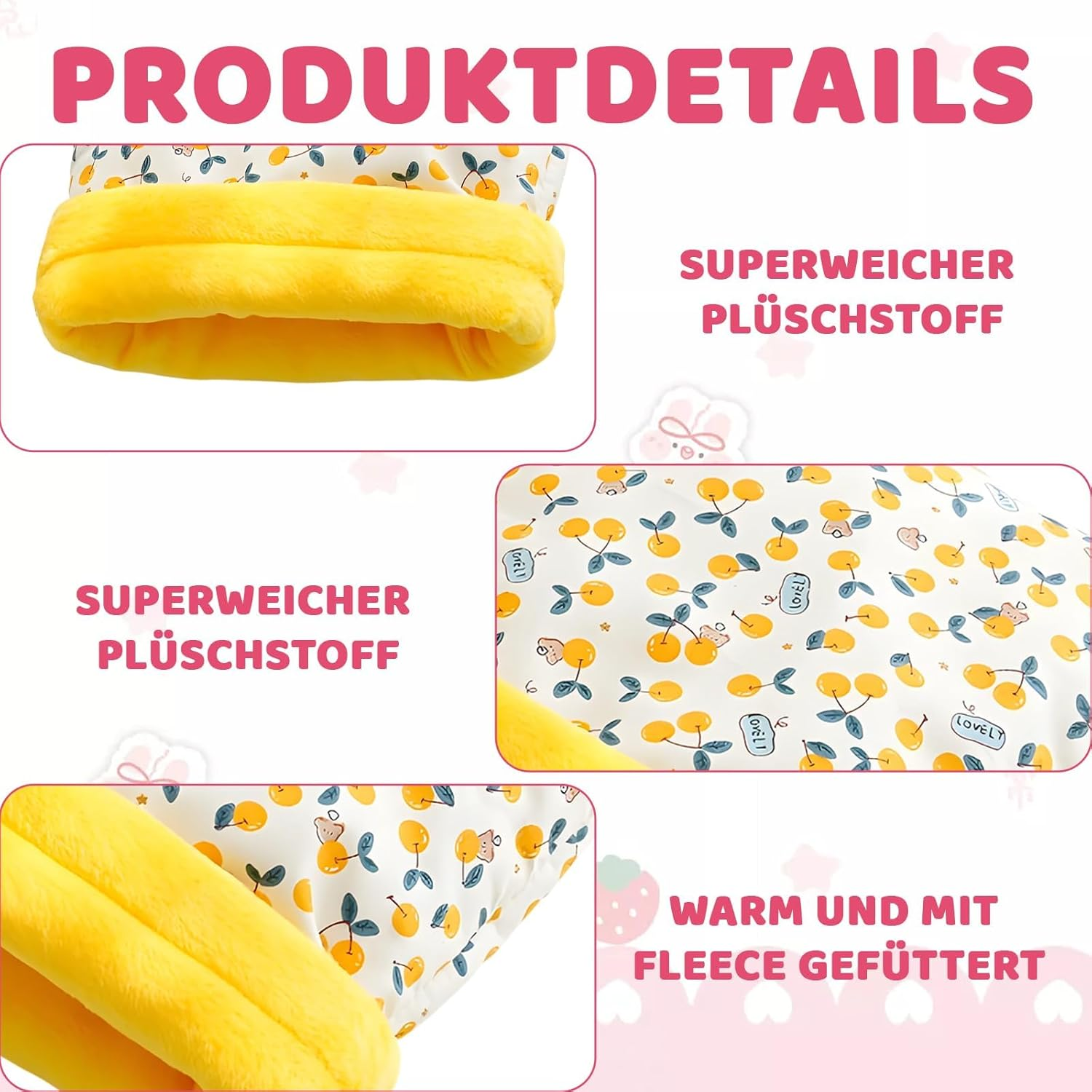 Jazrvr Pack of 2 Cosy Small Animal Houses in Yellow and Red, Guinea Pig Bed, Soft Pet Bed for Hamsters and Guinea Pigs image number 2