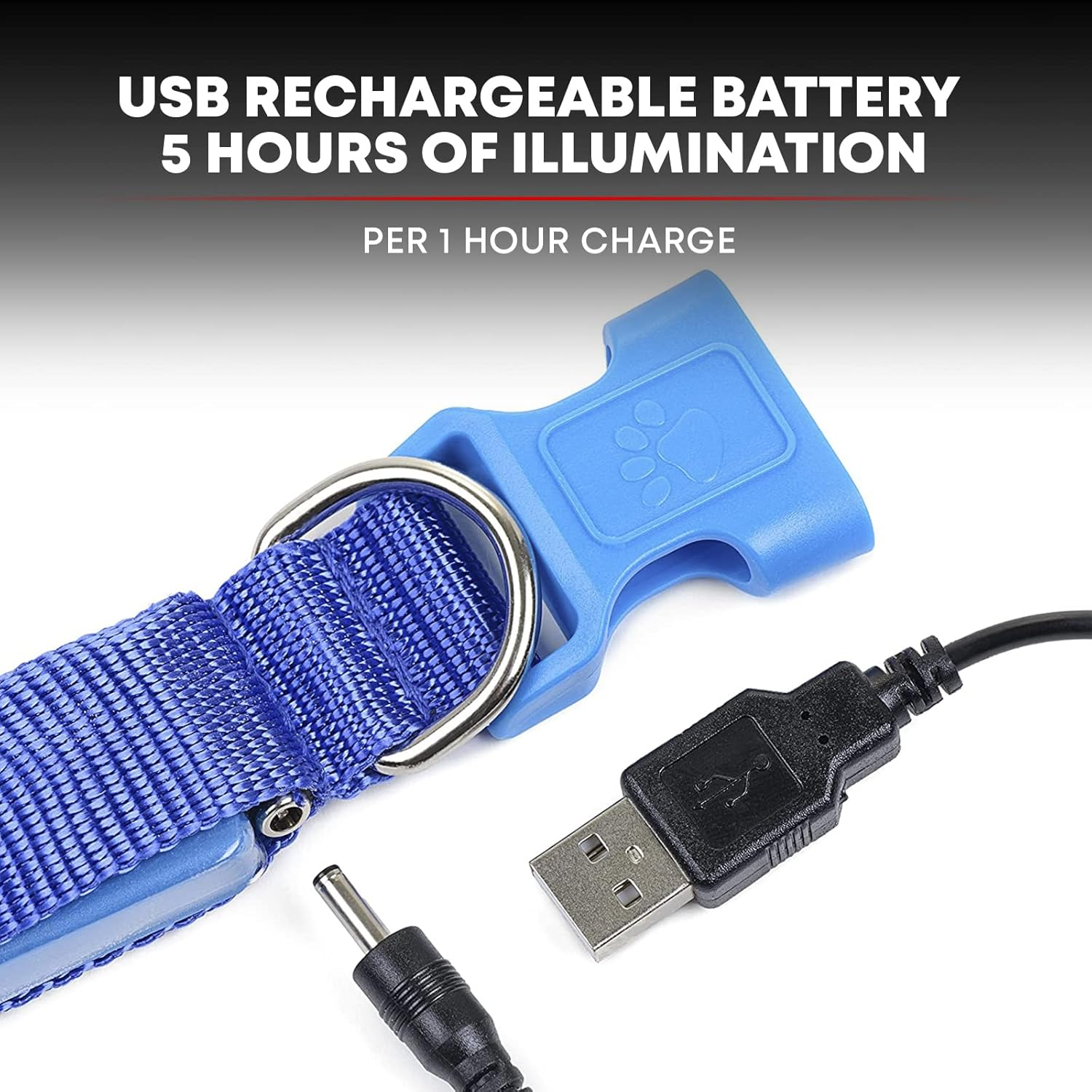 LED Dog Collar, USB Rechargeable, Your Dog Will Be More Visible & Safe, 6 Colours (Red, Blue, Green, Pink, Orange & Yellow) and 6 Sizes - Perfect to Use with Our Matching Illumiseen Leash (Royal Blue, X-Small (23 &ndash; 35Cm)) image number 7