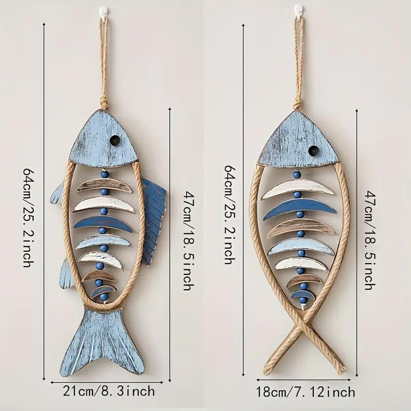 AIMALL Fish-Shaped Wooden Wall Hanging 25.2X8.3In Rustic Nautical Decor for Coastal Living Room Bedroom Hallway Beach-Themed Art Ornament - Fish Head Bone image number 6