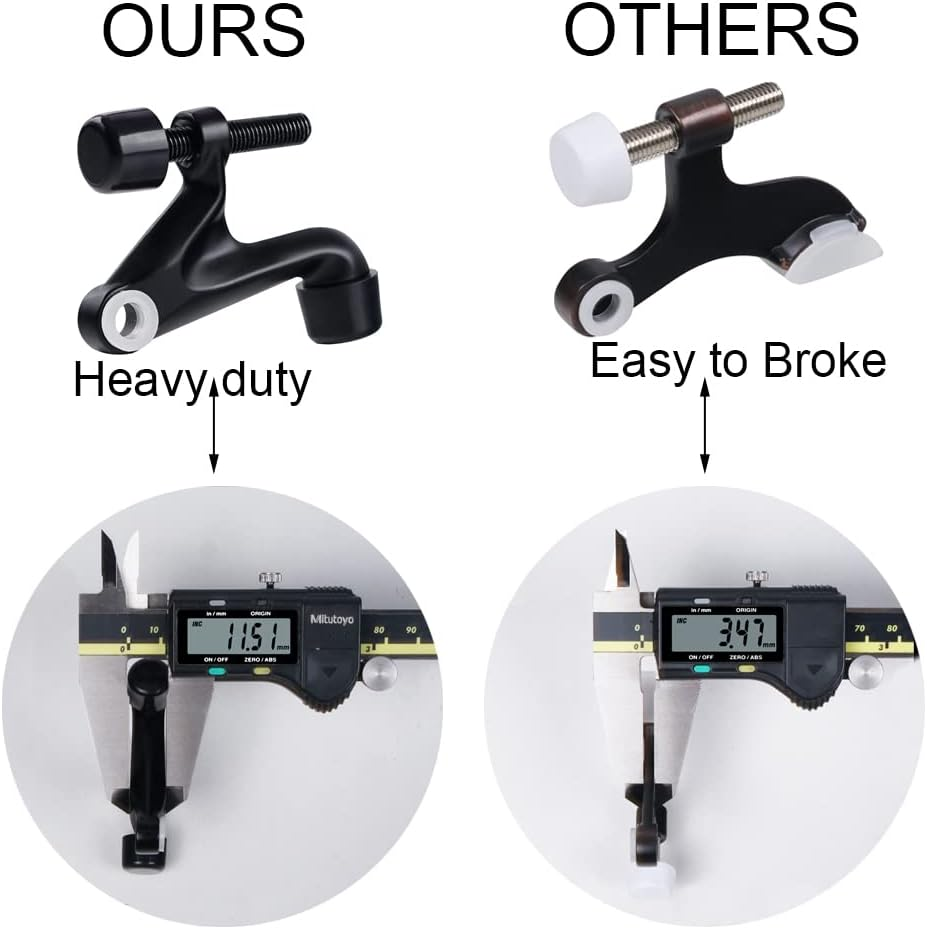 Triumph Hardware 2 Pack Hinge Pin Door Stopper,Adjustable Heavy Duty Door Stopper 2-3/8"X15/16&rdquo;,Brushed Satin Nickel,With Black Rubber Bumper Tips