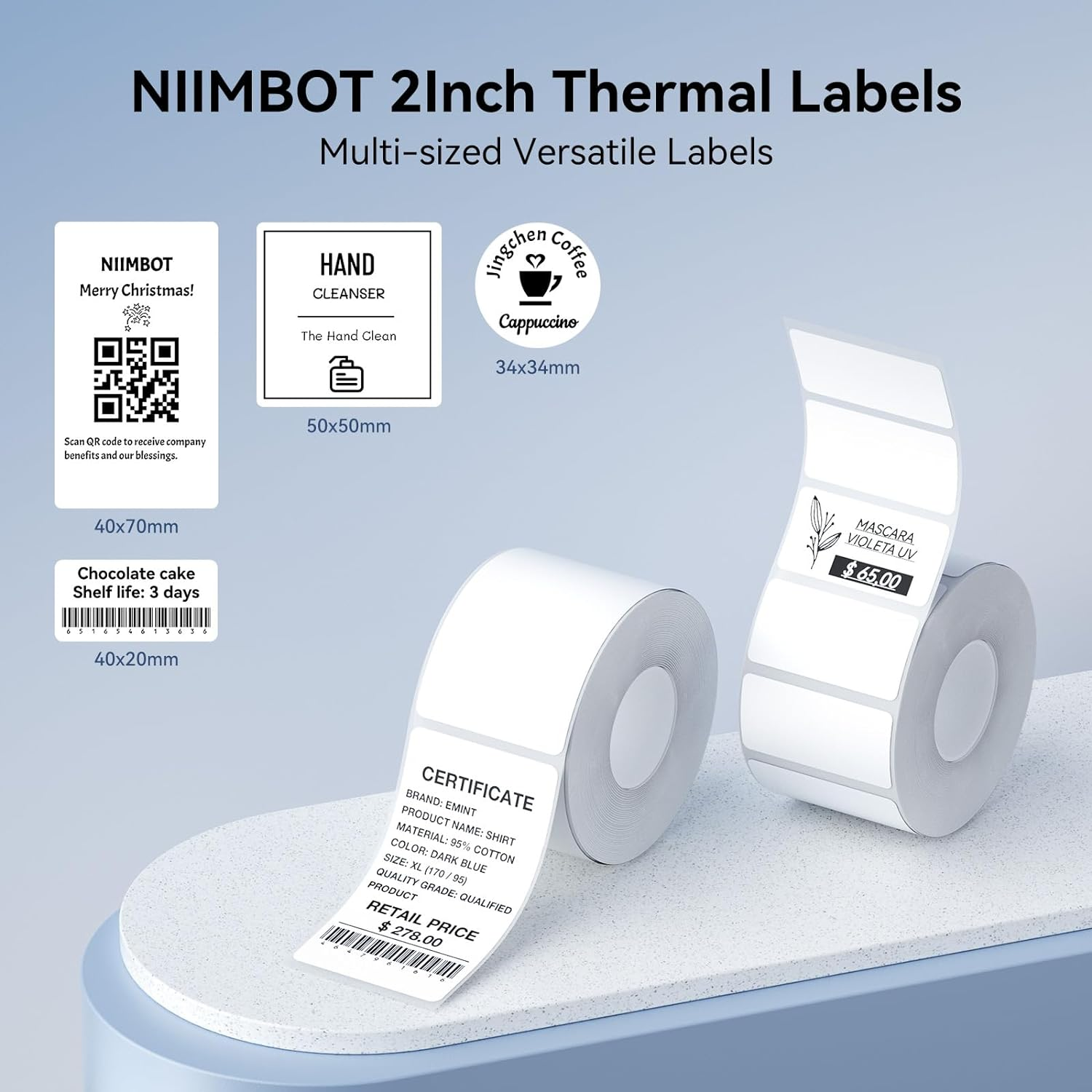 NIIMBOT 2 Rolls Labels for B1/B21/B3S Label Maker, 50 X 50 Mm (1.97'' X 1.97'') 150 Labels/Roll, Thermal Label Tape for Home Office Small Business Labeling Tape Replacement, White Round image number 3