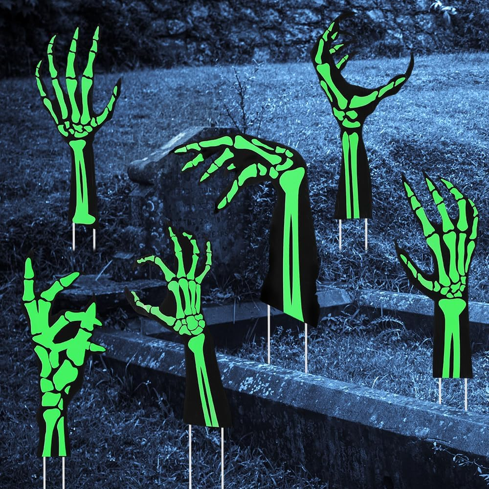 AUTOWT Halloween Decorations Outdoor Yard Signs, 6PCS Fluorescence Scary Ghost D&eacute;cor with Stakes, Glow in the Dark Outdoor Lawn Party Patio Tree Front Door Decor