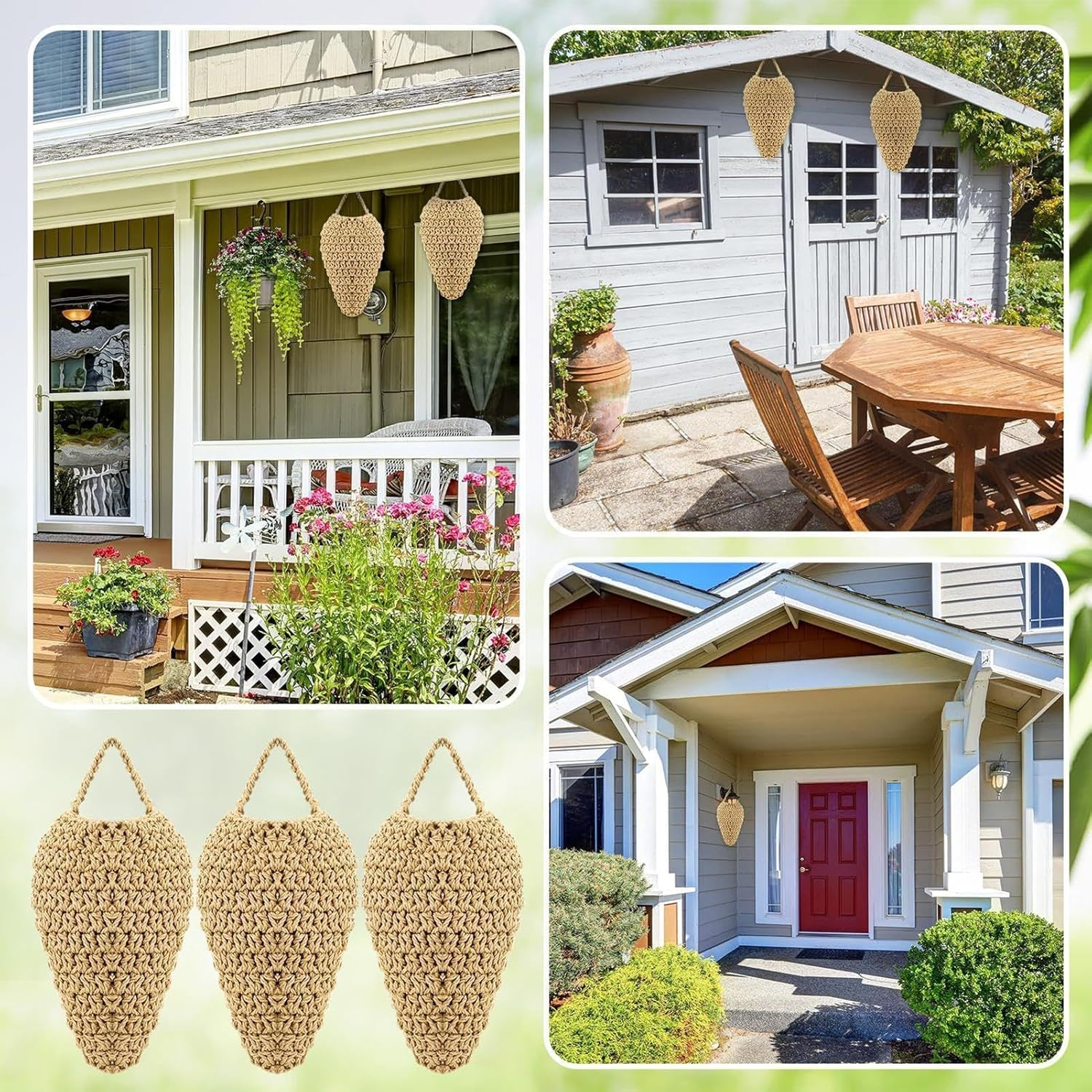 Crochet Wasp Nest Decoy, Fake Bee Hive, Faux Hangable Deter Decoration, Artificial Hive for Outdoor Patio Eaves Garden Orchard