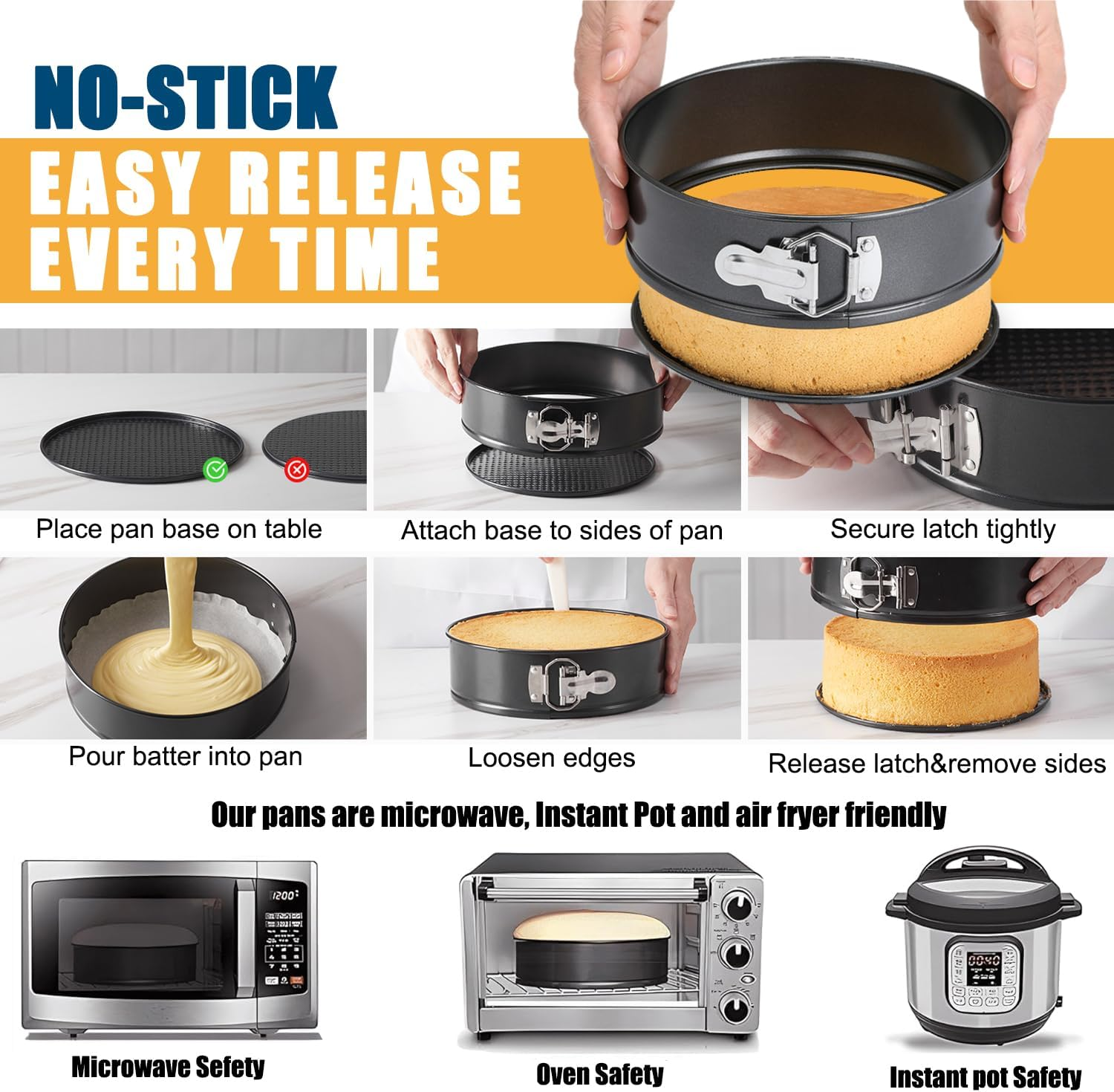 150PCS Cake Pan Set for Baking, Cake Decorating Supplies, 3 Non-Stick Springform Cake Pan, 24 Icing Tips, Cake Leveler, 2 Spatula, 3 Scrappers & More, Cake Decorating Kit Baking Supplies Tools image number 3