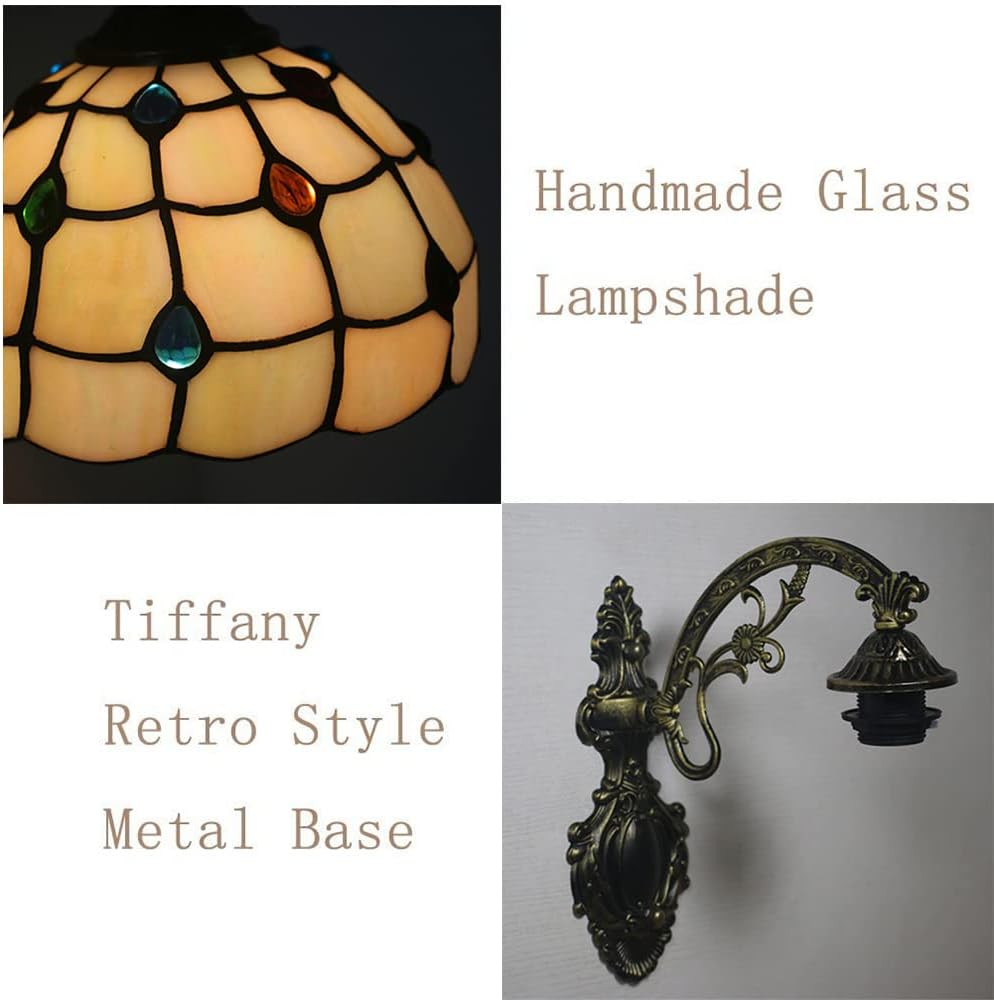 Retro Tiffany Style Wall Light, 8" Wide Rose Stained Glass Creative Multi-Colored Decorative Wall Lighting Fixtures for Living Room Bedroom Corridor Stairs,B XXZ image number 2