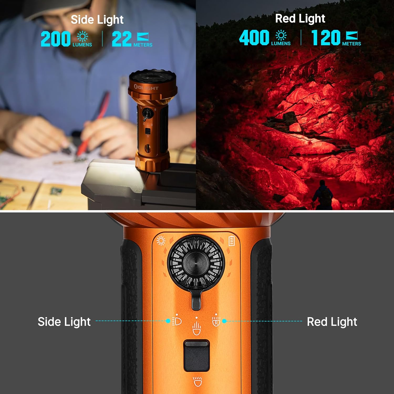 OLIGHT Marauder Mini 2 10000 High Lumens Torch Powerful Led Flashlight with Floodlight, Spotlight, Red Light & Side Light, Fast Dual Charging for for Camping and Emergencies (Orange) - Black image number 6