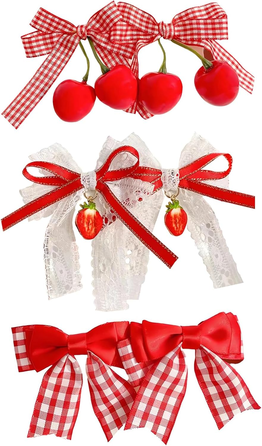 RTRTGS Pack of 6 Cherry Bow Hair Clips Red Hair Accessories for Women, Red Bow Hair, Cherry, Velvet Alligator Cherry Hair Clips for Ponytail, Winter Christmas Decoration image number 2