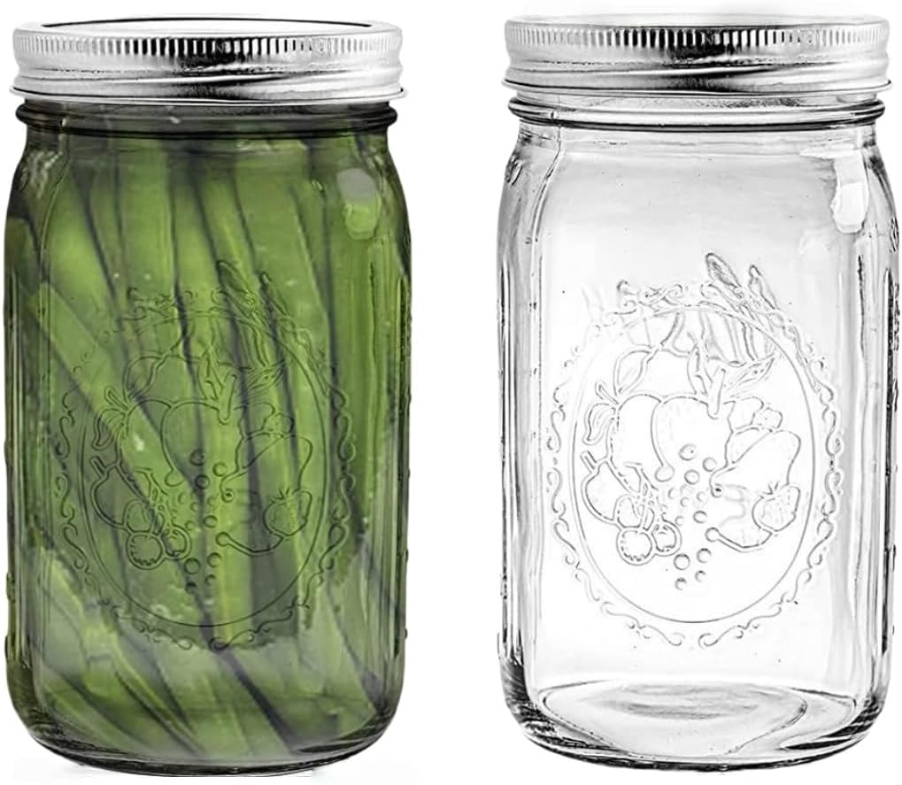 Ljxyloog Wide Mouth Mason Jars 32 Oz - (2 Pack) Ball Quart with Airtight Lids and Bands for Canning, Fermenting, Pickling, Freezing, Storage Glass Jar, Microwave & Dishwasher Safe, Clear image number 1