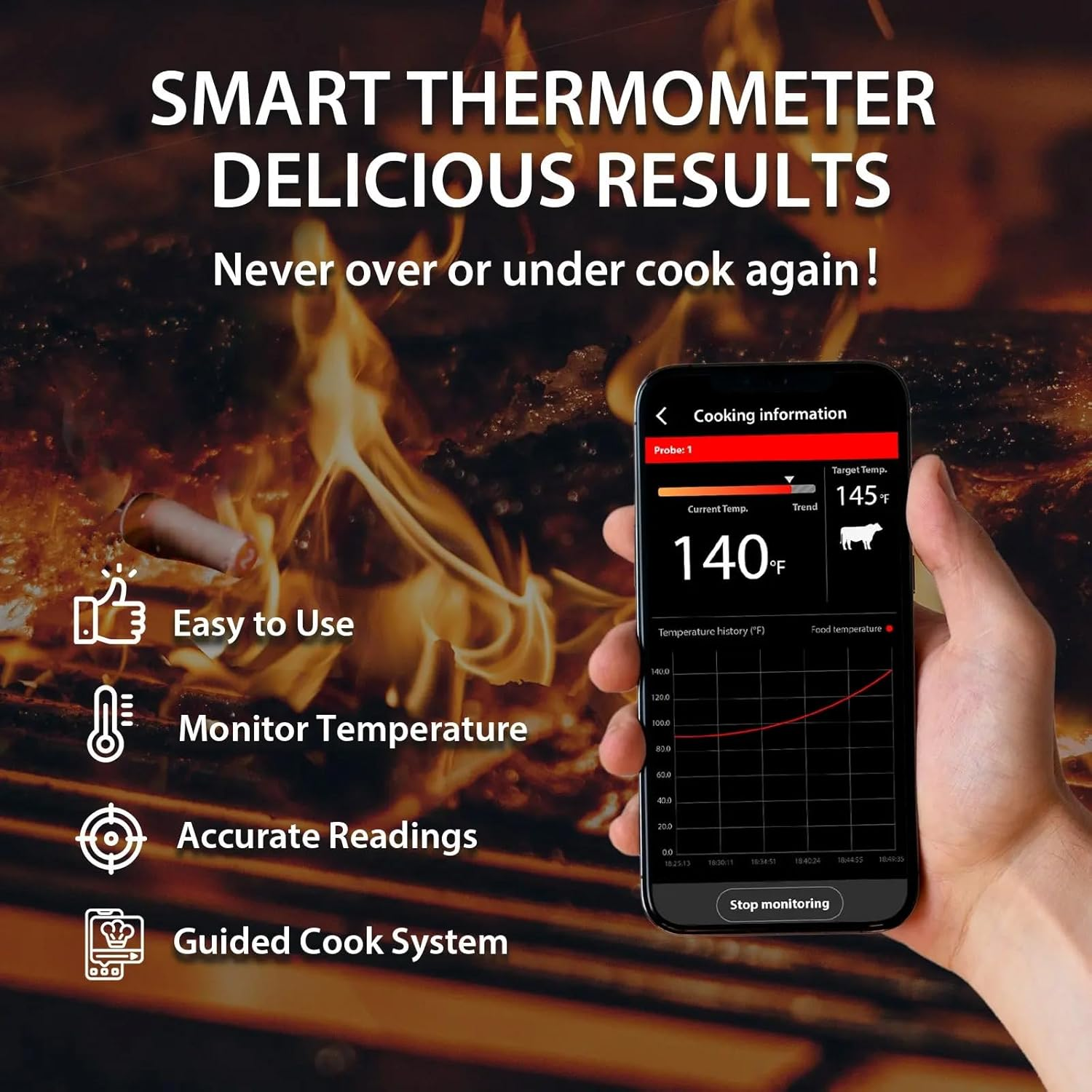 ARMEATOR ONE Smart Wireless Meat Thermometer - 72Hr Battery, 500&deg;C Heat Resistant, 70M Range, Bluetooth 5.3, Ultra-Fine 5.5Mm Probe, Ios/Android App, for BBQ, Grill, Oven, Smoker image number 5