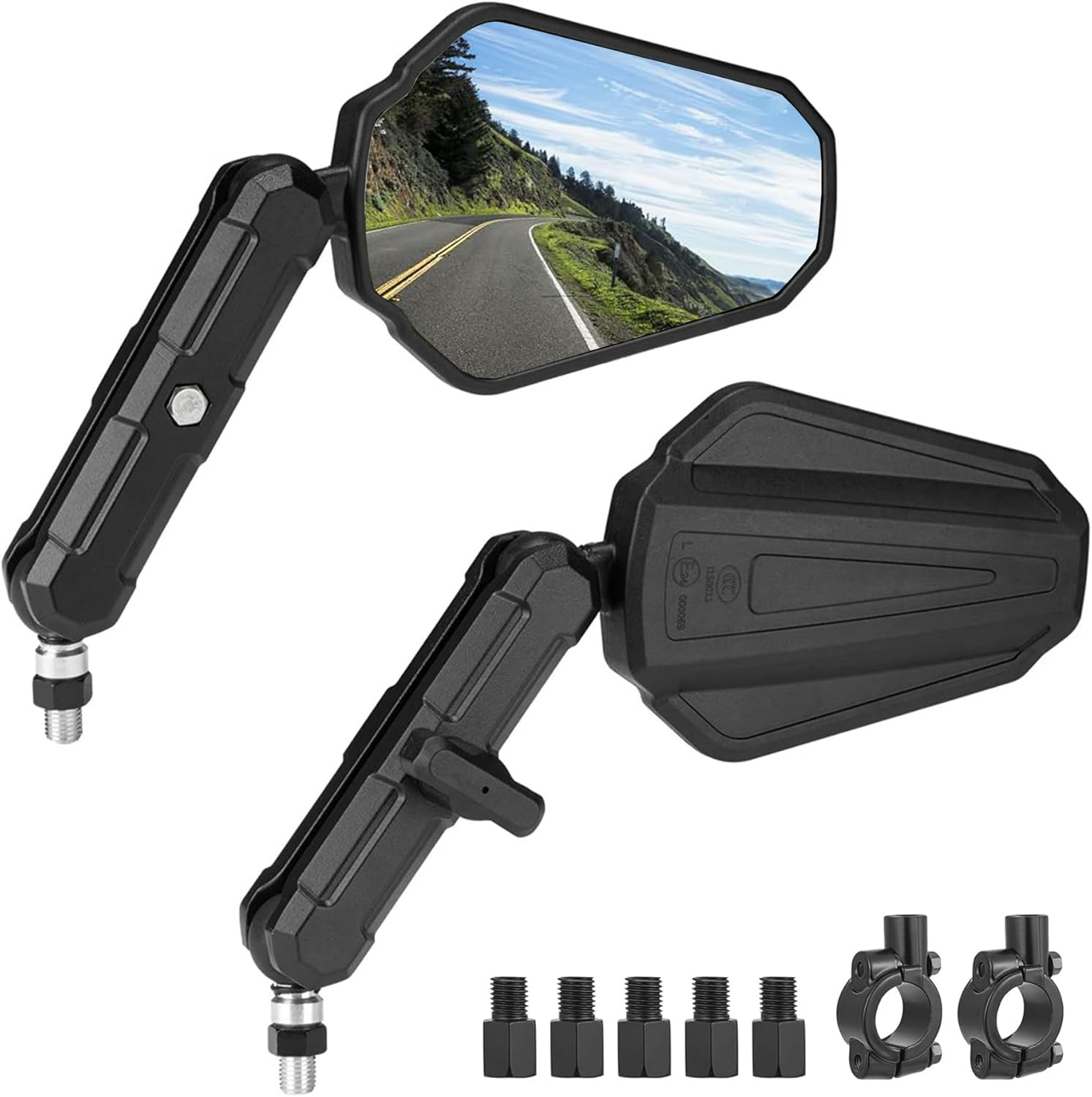 Motorcycle Mirrors 7/8" Universal Motorcycle Rearview Mirrors E-Mark Motorbike Mirror Handlebars 360&deg; Adjustable with M8/M10 Screws for Dirt Bike Street Bike ATV Scooter Cruiser image number 4