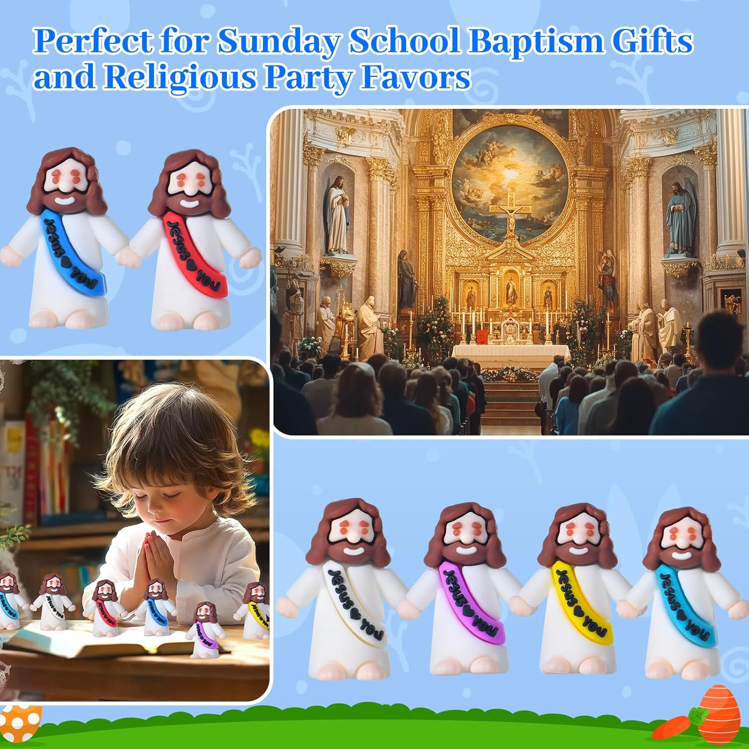 60 Pack Little Jesus Figures, Easter Jesus Loves You Toys to Hide and Seek Sunday School Baptism Gifts Religious Party Favors Easter Egg Stuffers image number 4