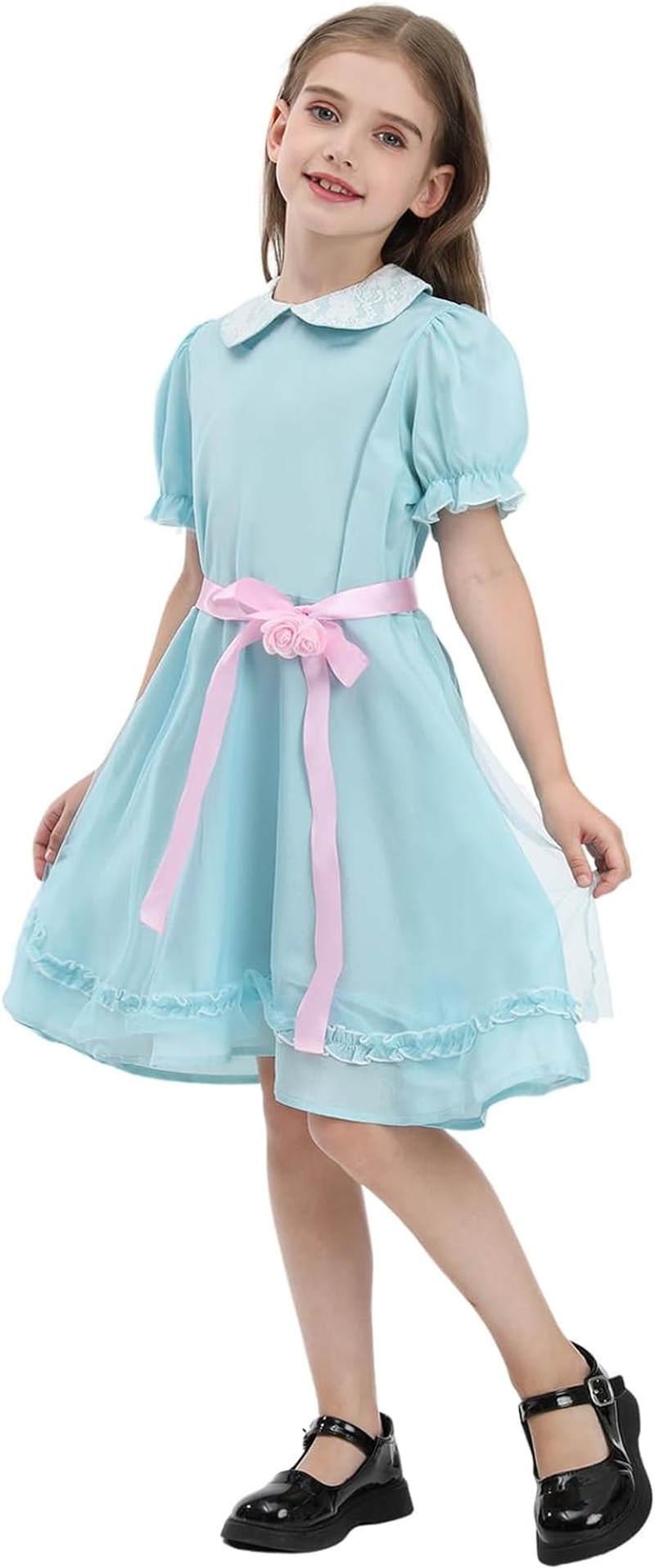 CR ROLECOS Girls Blue Chiffon Dress Puff Sleeve Halloween Party Cosplay Costume