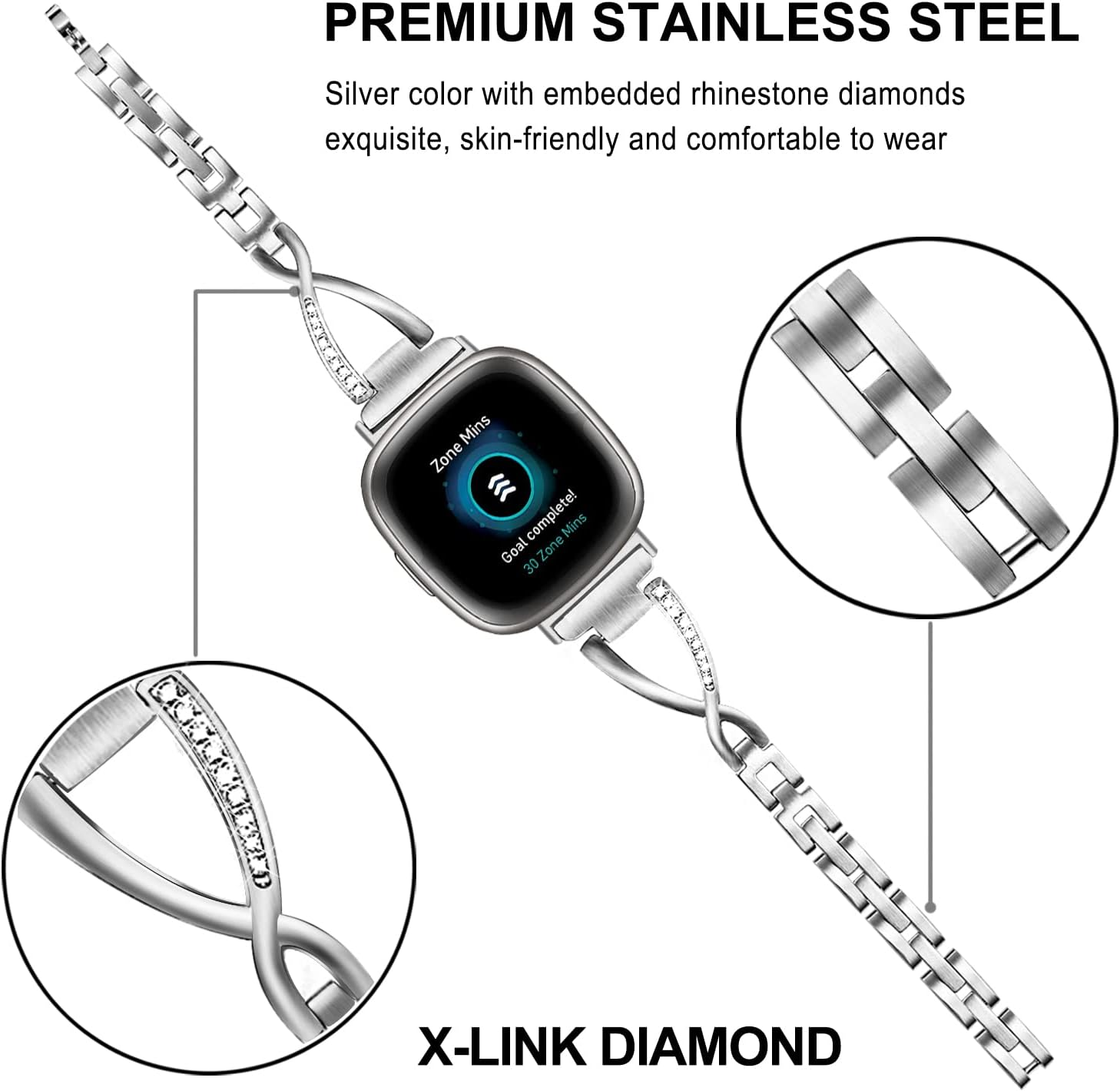 Trumirr Compatible with Fitbit Versa 4/Fitbit Versa 3/Fitbit Sense 2/Fitbit Sense Metal Bracelet for Women/Men, Stainless Steel Replacement Wristband image number 4