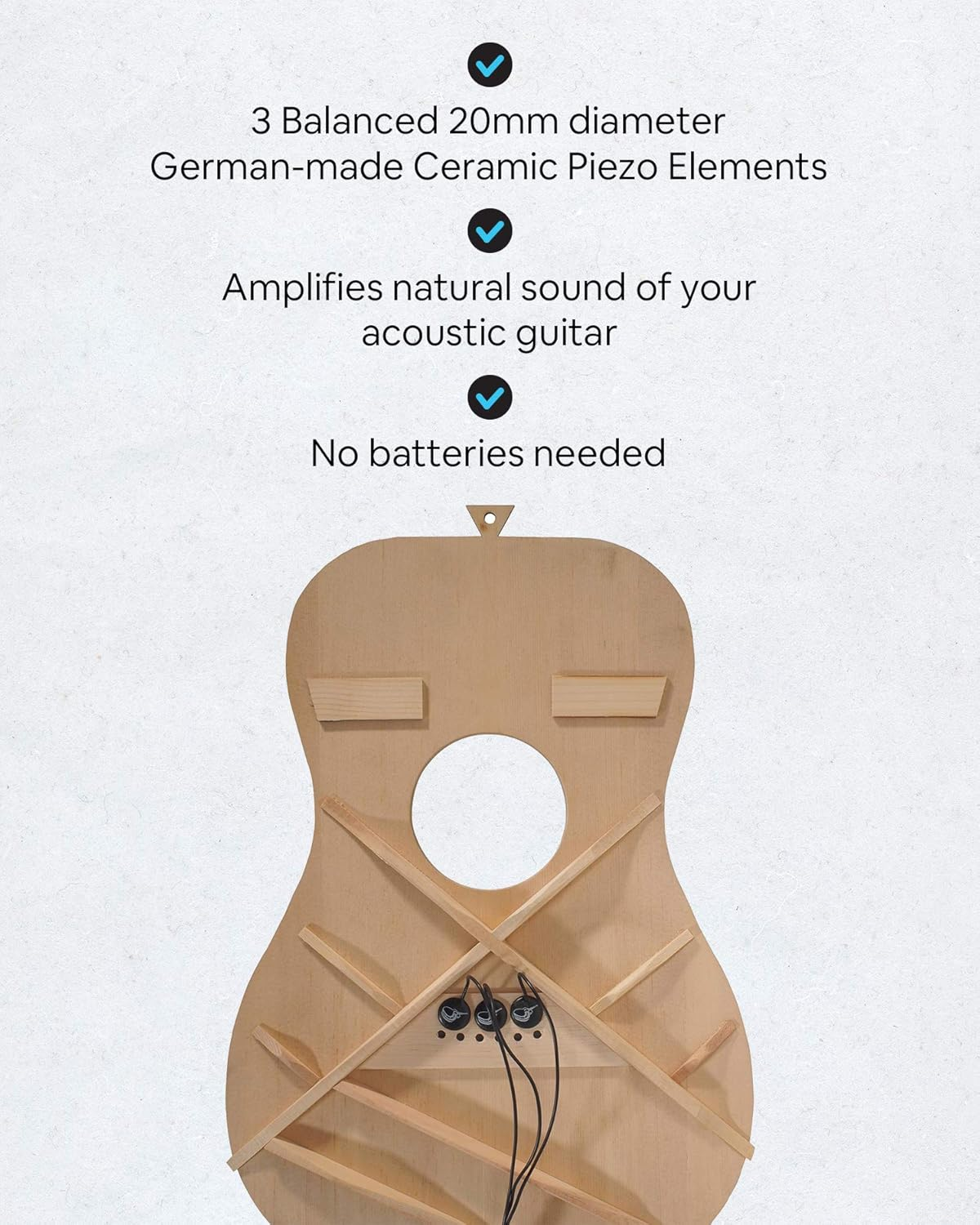 Journey Instruments Passive Piezo Acoustic Pickup &ndash; EP001K Three Balanced German-Made Passive Pickup Elements &ndash; Piezo Pickup for Acoustic Guitars (Ceramic) image number 7