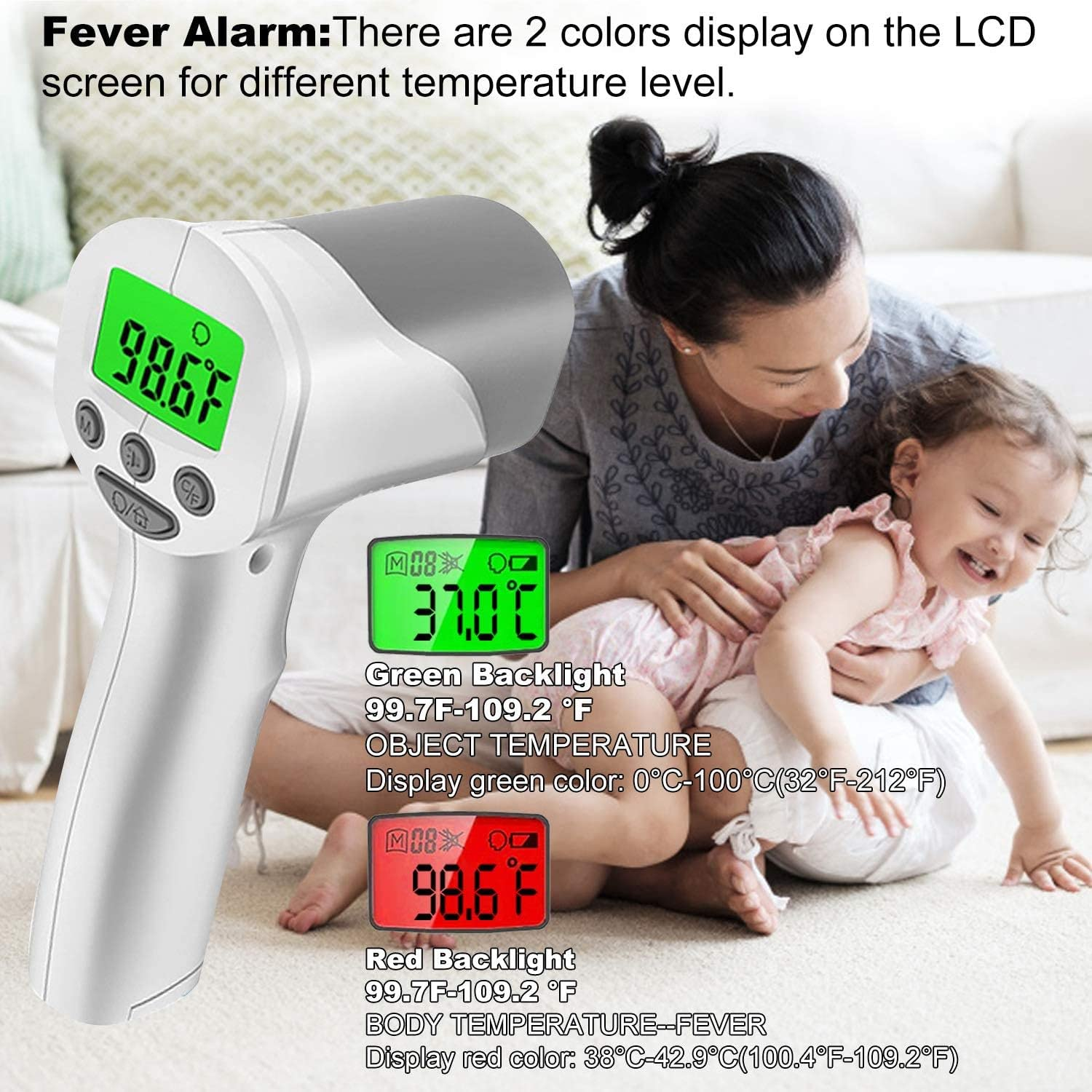Non-Contact Infrared Thermometer with Digital LCD Display, Professional Precision Digital Thermometer for Baby Kids and Adults