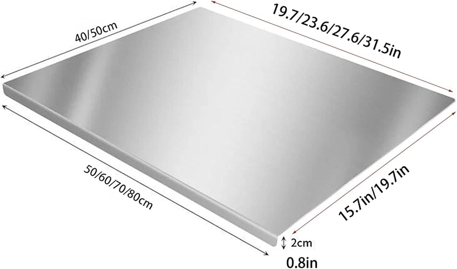 Cutting Boards, Heavy Extra Large 304 Stainless Steel Cutting Mats Chopping Baking Pastry Boards (Size : 50X40Cm/19.7 X 15.7 In)