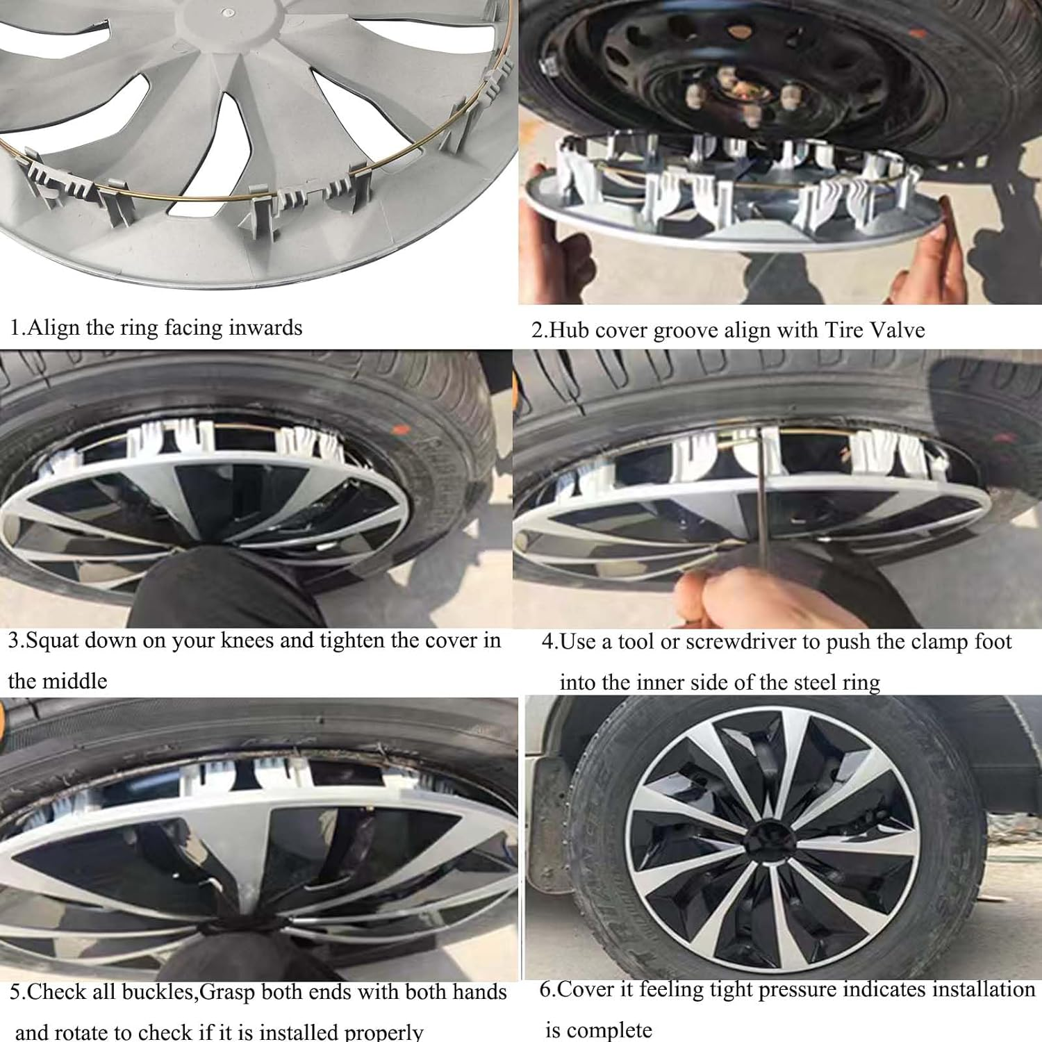 YOLOCKEY 4-Pack Silver Hubcap Wheel Cover Replacement 16Inch Hub Caps Universal Wheel Rim Cover ABS Material Exterior Accessories for Car Trunk SUV